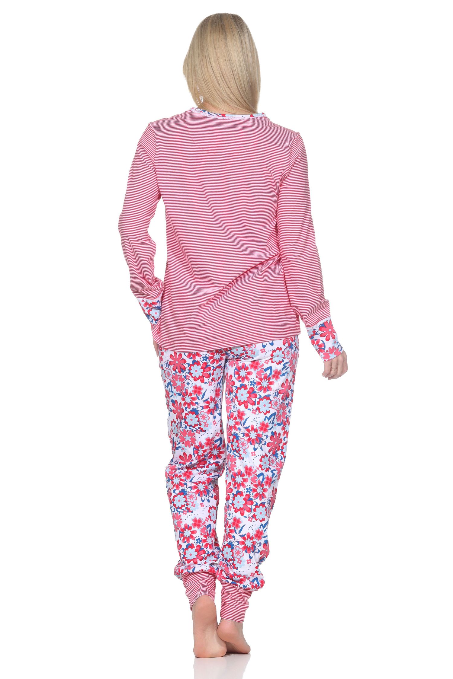 Normann Damen Schlafanzug mit Bündchen, Oberteil Streifenoptik – auch in Übergrößen