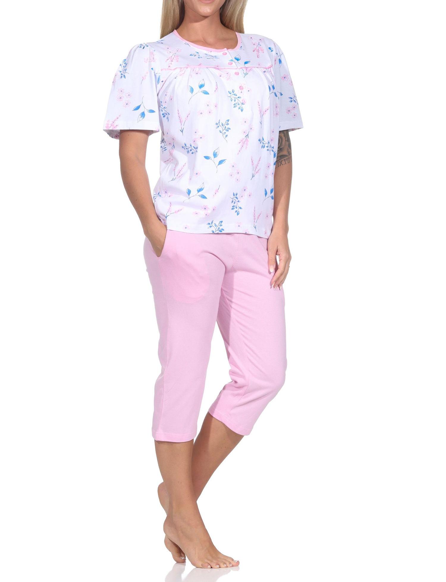 Normann Damen fraulicher kurzarm Capri Pyjama in Klassischer Optik – auch in Übergröße Normann Damen fraulicher kurzarm Capri Pyjama in Klassischer Optik – auch in Übergröße