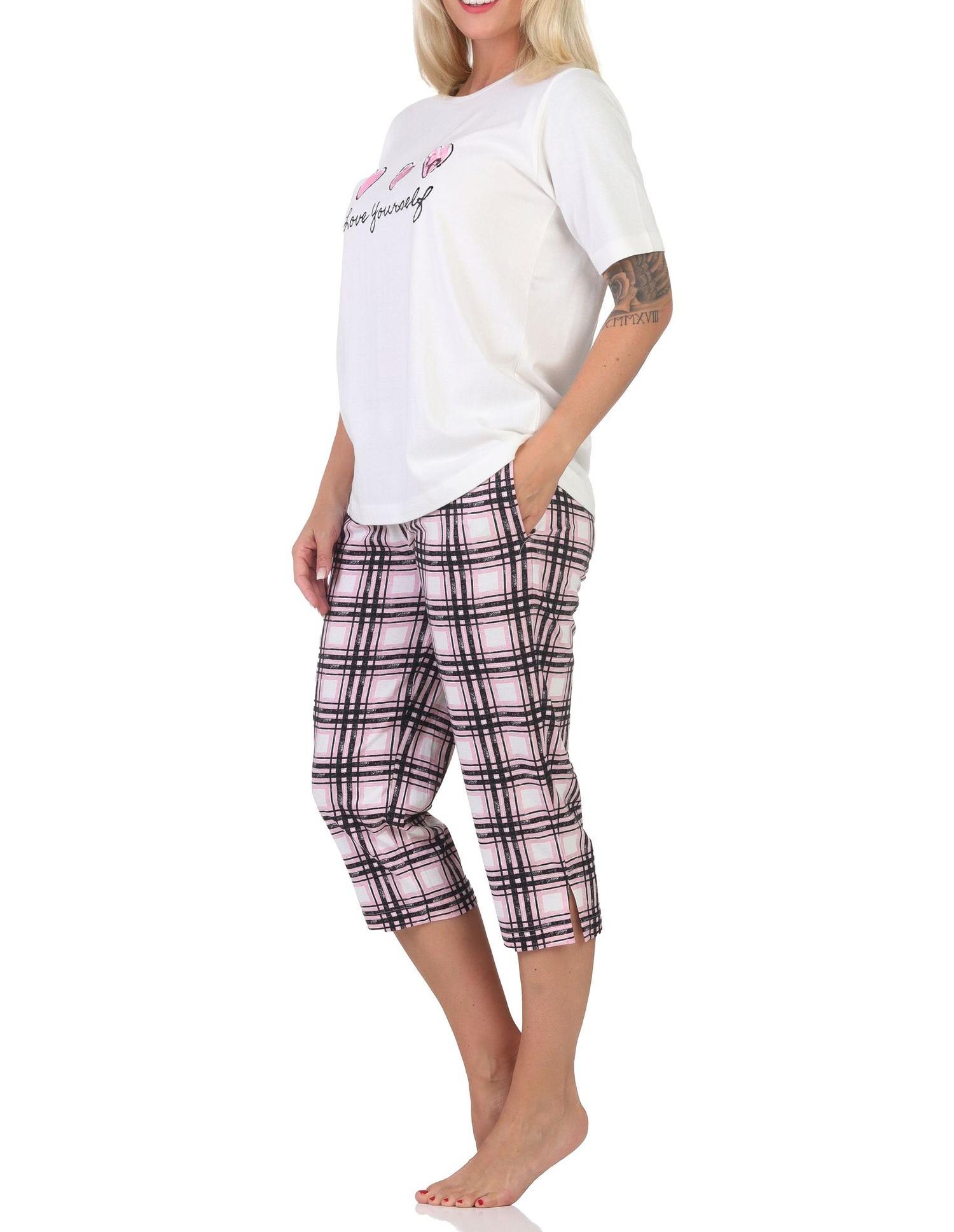 Normann Damen Schlafanzug mit karierter Pyjama-Caprihose aus Jersey - auch in Übergrößen Normann Damen Schlafanzug mit karierter Pyjama-Caprihose aus Jersey - auch in Übergrößen