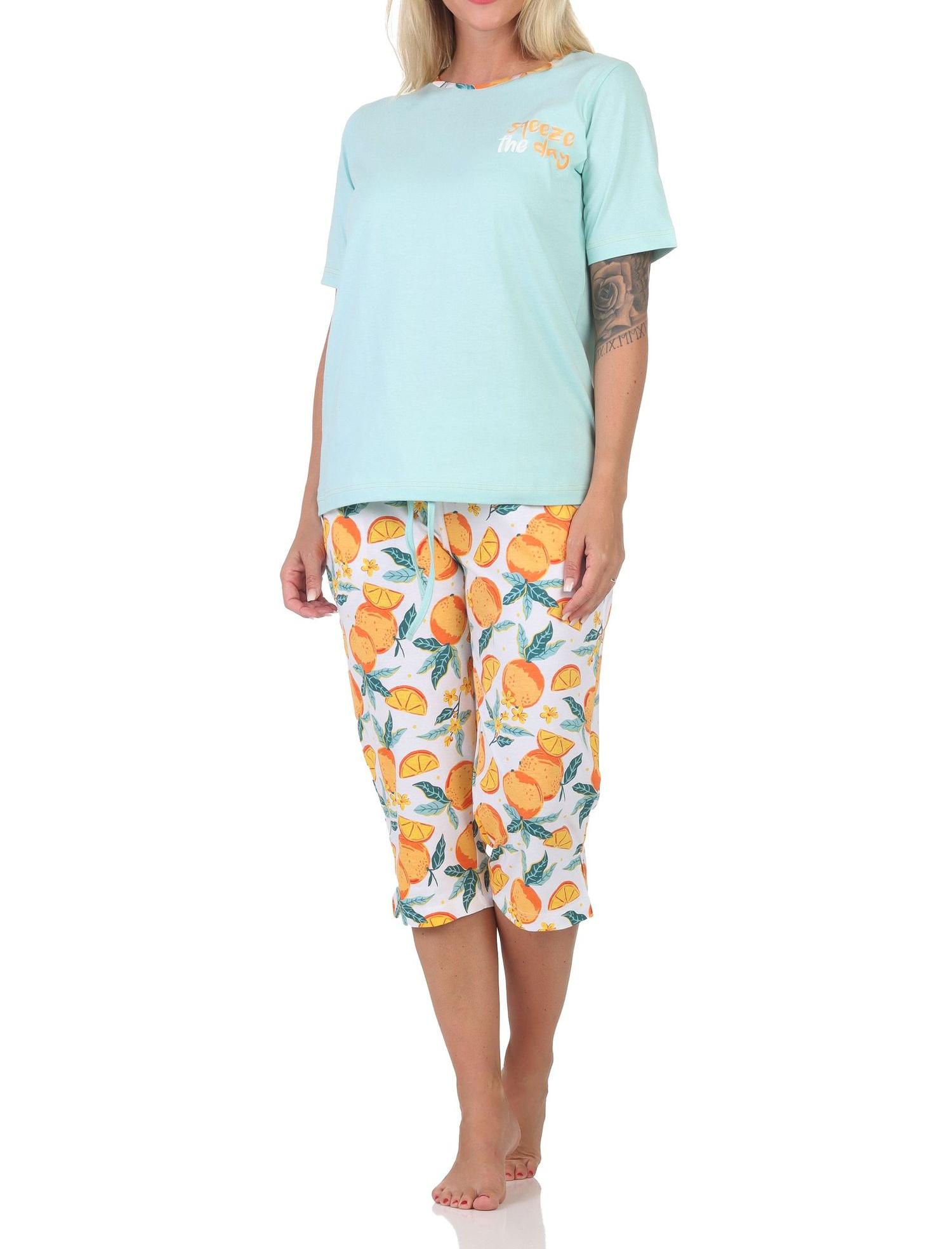 Normann Damen kurzarm Schlafanzug Pyjama in frischer Optik mit Caprihose