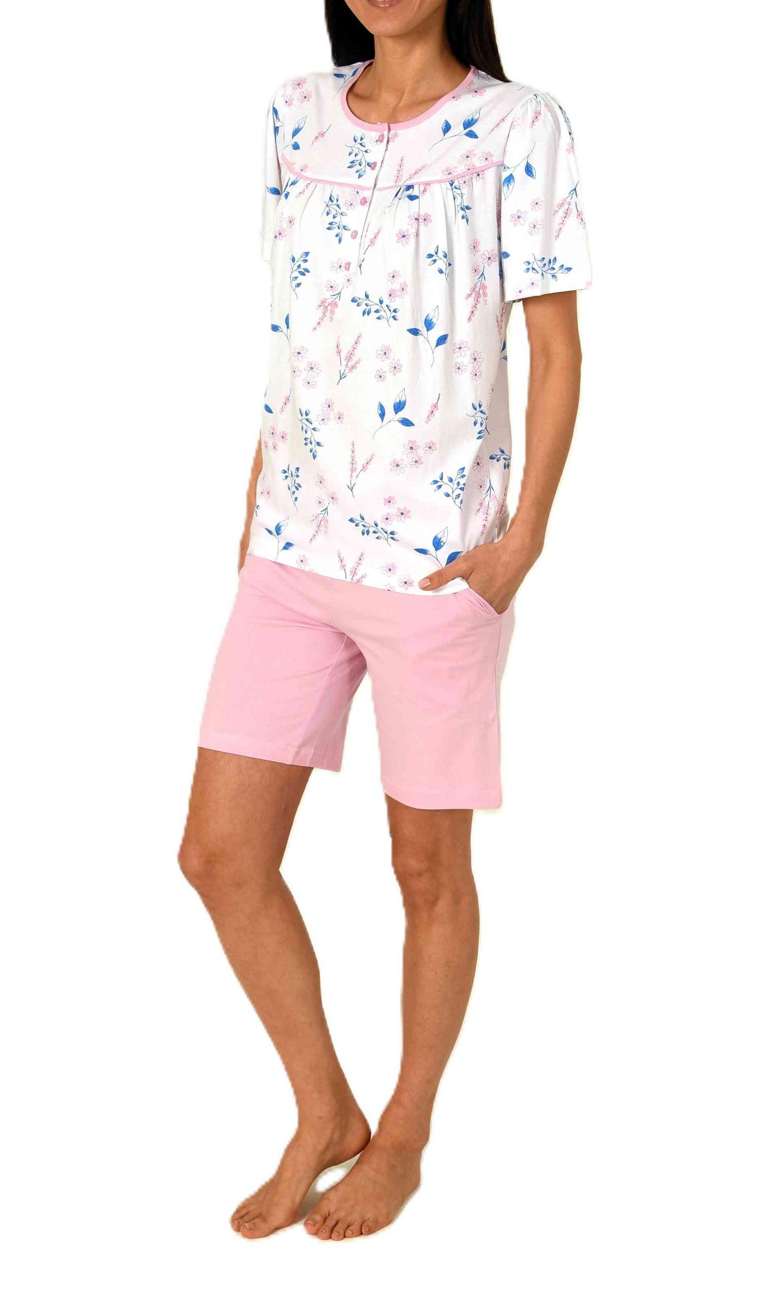 Normann Damen fraulicher kurzarm Pyjama Shorty in Klassischer Optik – auch in Übergröße