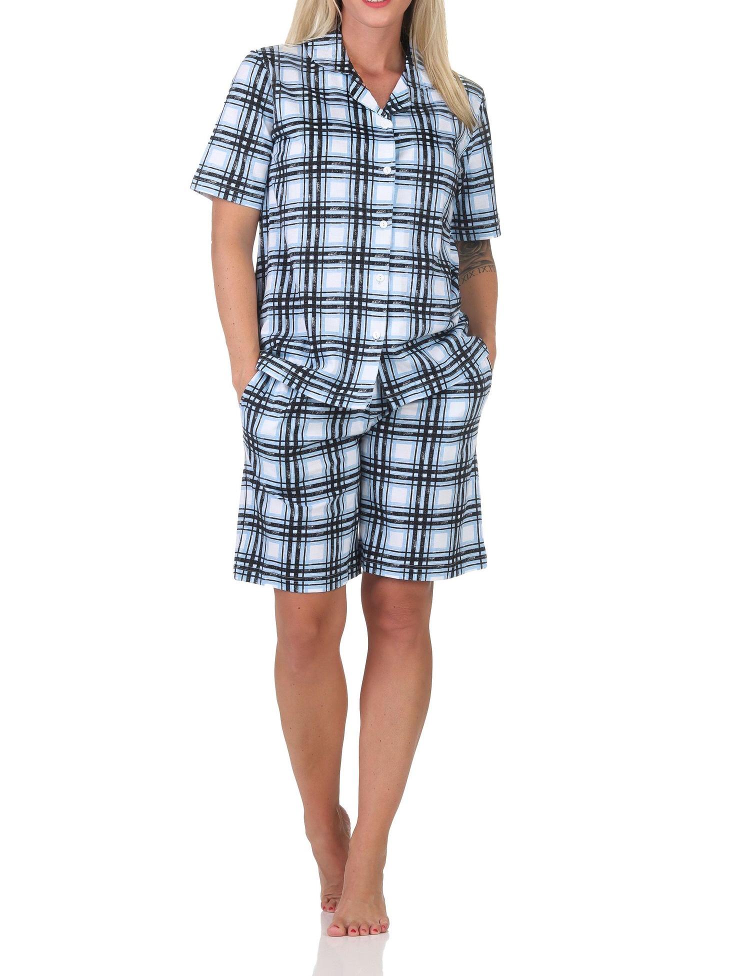 Normann Damen kurzarm Pyjama Shorty zum durchknöpfen in Karo Optik - auch in Übergröße