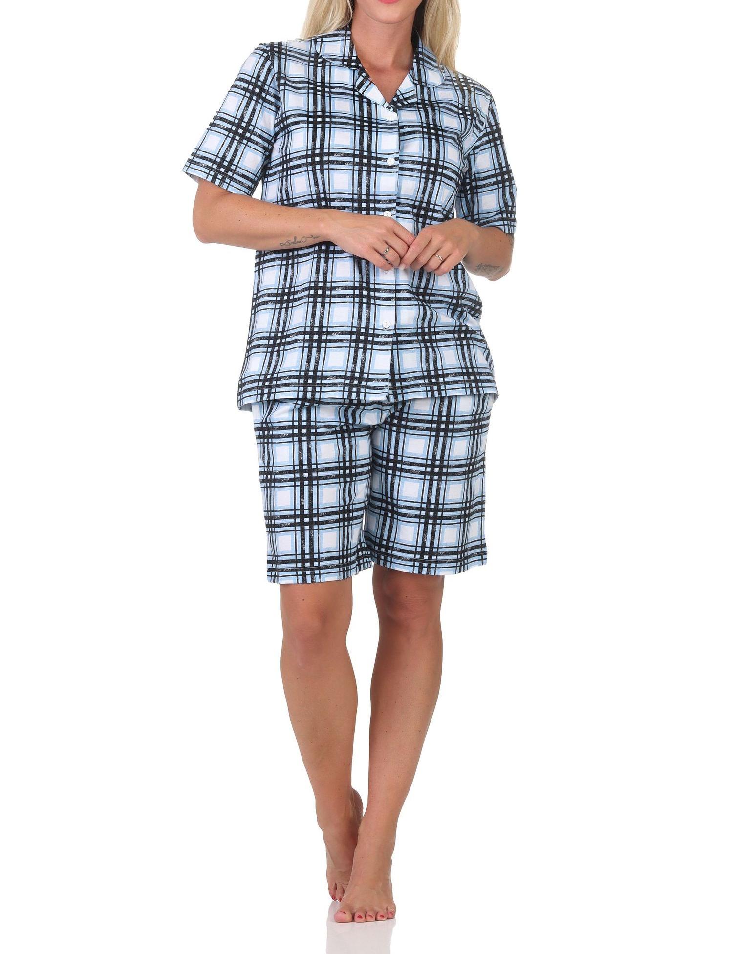 Normann Damen kurzarm Pyjama Shorty zum durchknöpfen in Karo Optik - auch in Übergröße