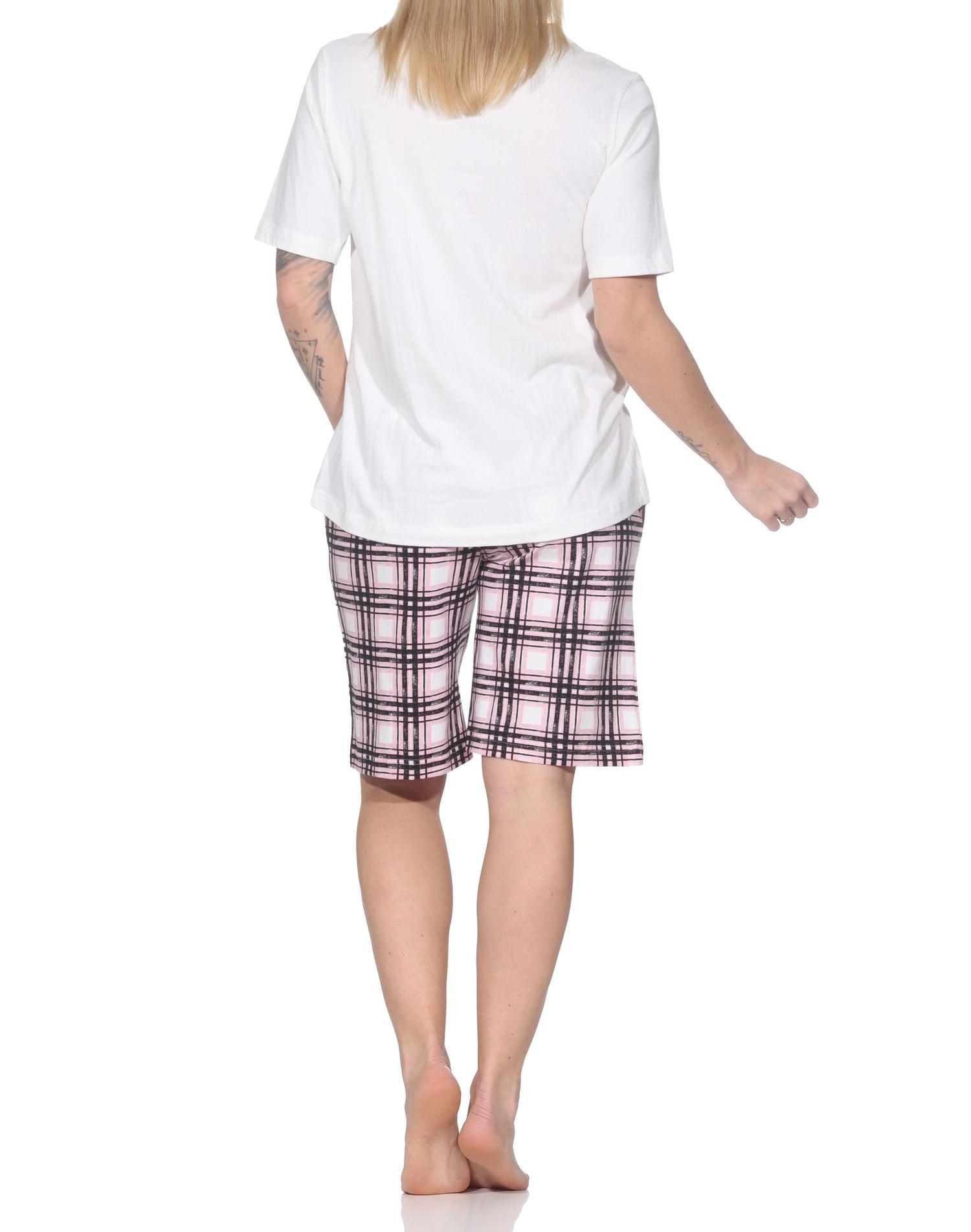 Normann Damen Schlafanzug Shorty mit karierter Pyjamahose aus Jersey - auch in Übergrößen