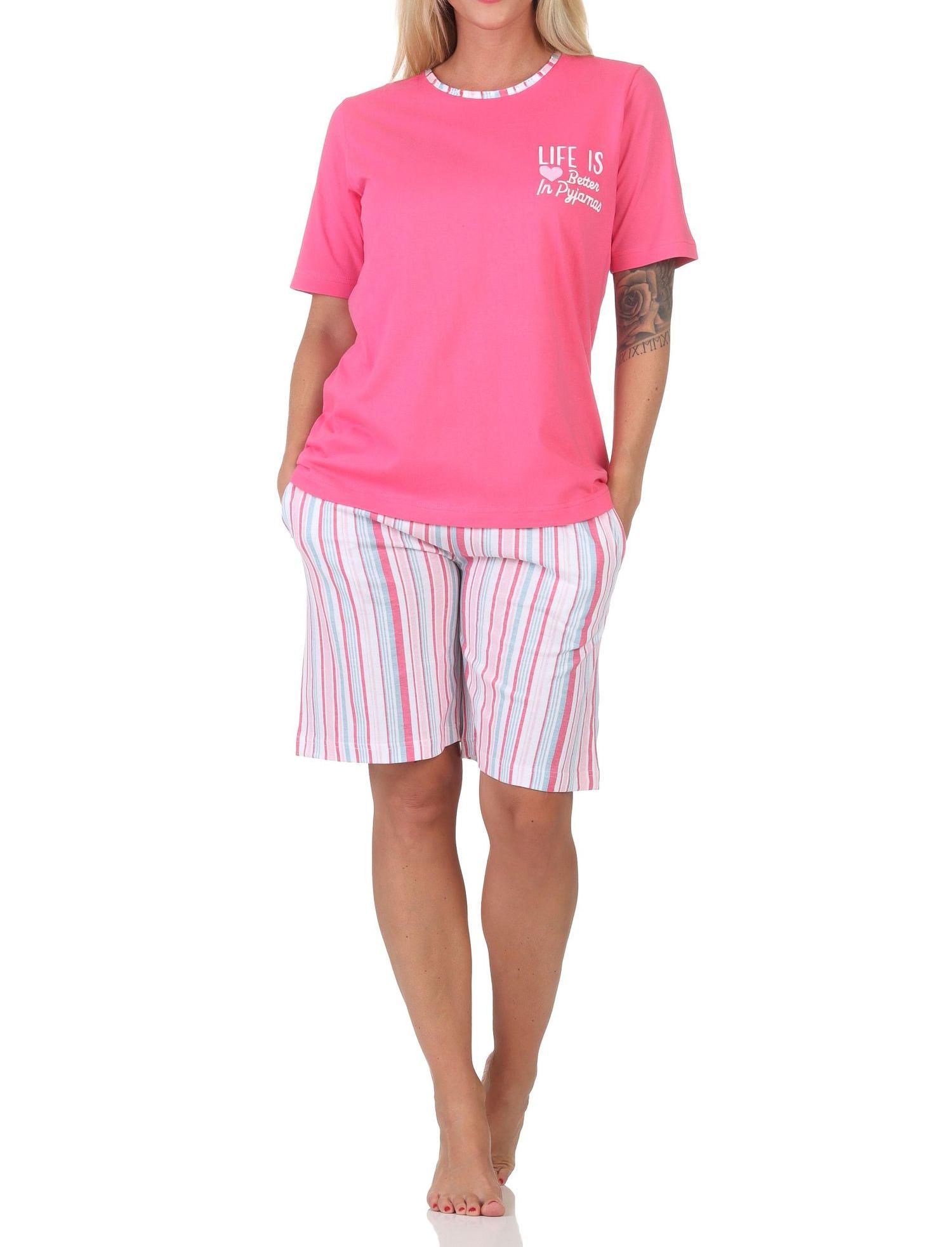 Normann Damen kurzarm Schlafanzug Shorty Pyjama in edler Streifenoptik – auch in Übergröße