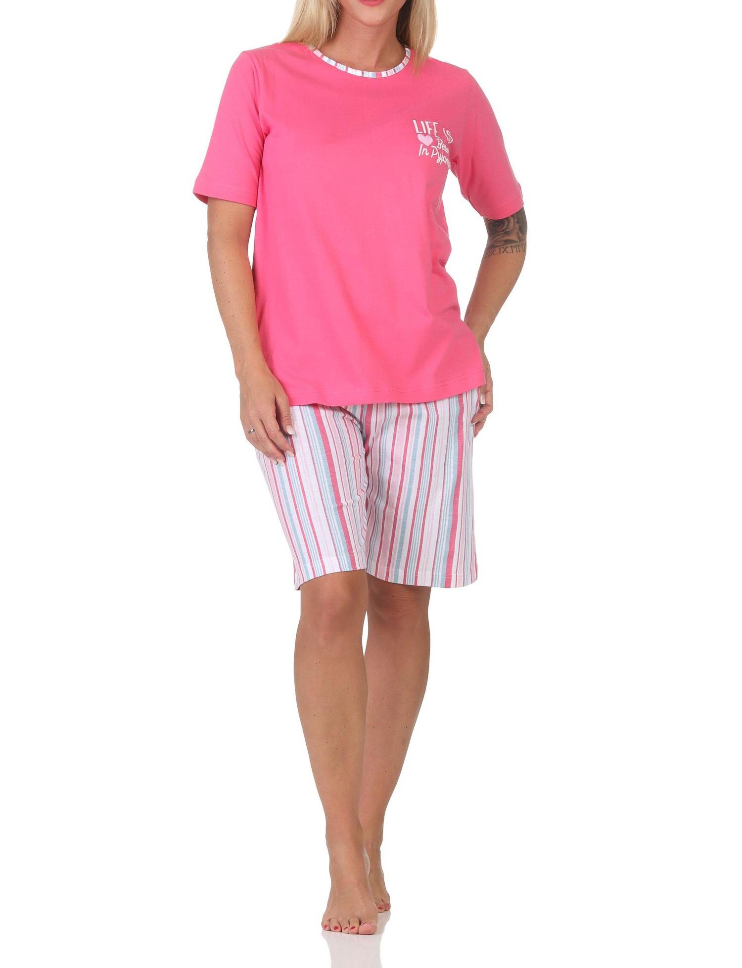 Normann Damen kurzarm Schlafanzug Shorty Pyjama in edler Streifenoptik – auch in Übergröße