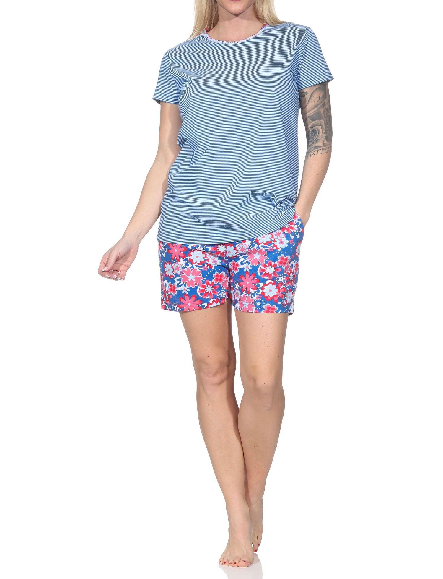 Normann Damen kurzarm Schlafanzug Shorty Pyjama, Oberteil gestreift – auch in Übergrößen