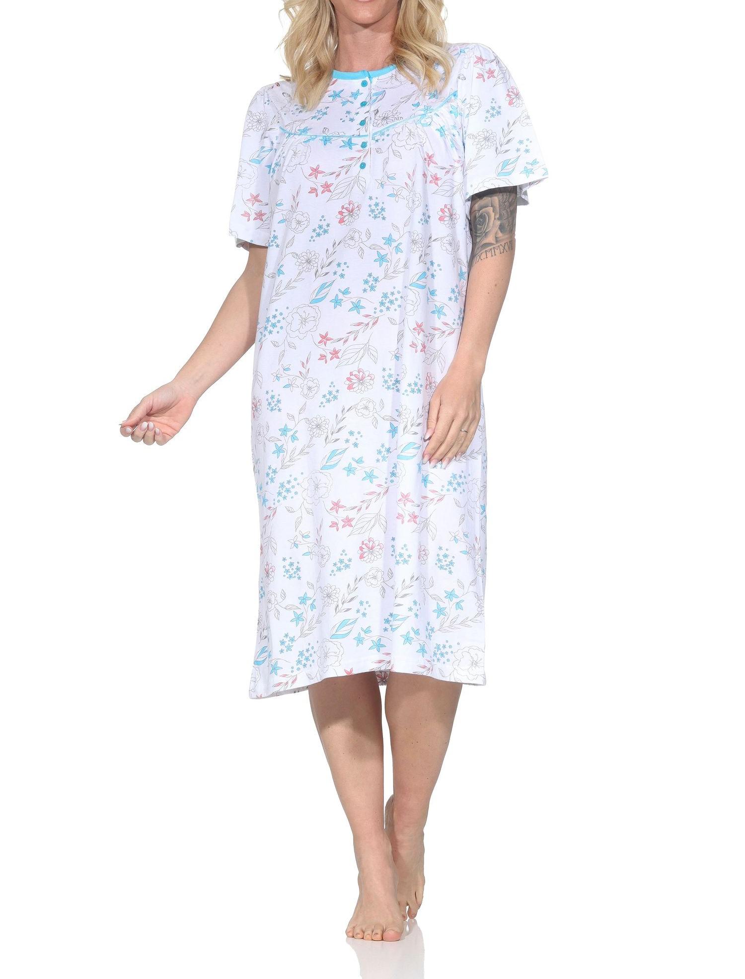 Normann Damen kurzarm Nachthemd im klassischen fraulichen Design mit Knopfleiste am Hals Normann Damen kurzarm Nachthemd im klassischen fraulichen Design mit Knopfleiste am Hals