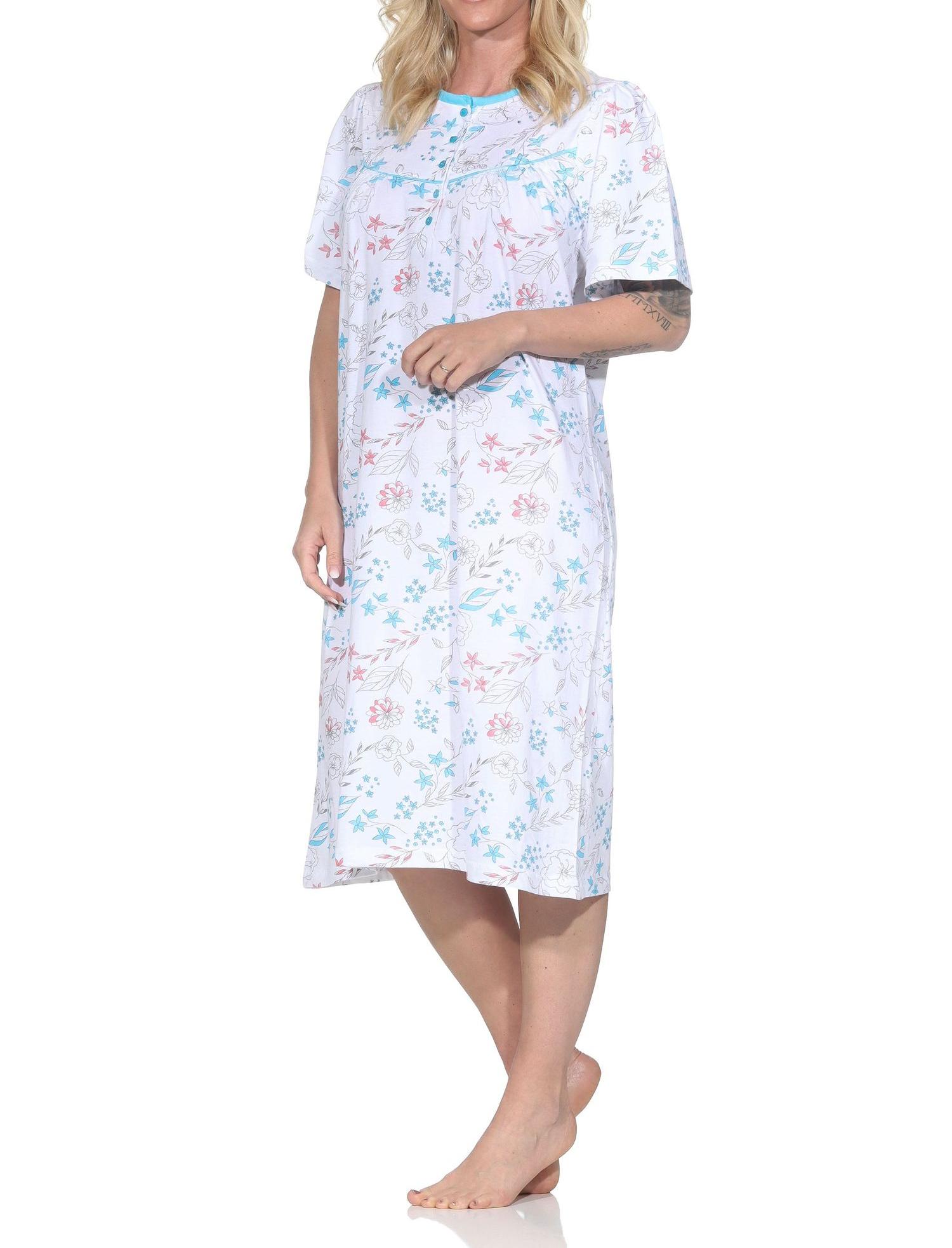 Normann Damen kurzarm Nachthemd im klassischen fraulichen Design mit Knopfleiste am Hals Normann Damen kurzarm Nachthemd im klassischen fraulichen Design mit Knopfleiste am Hals