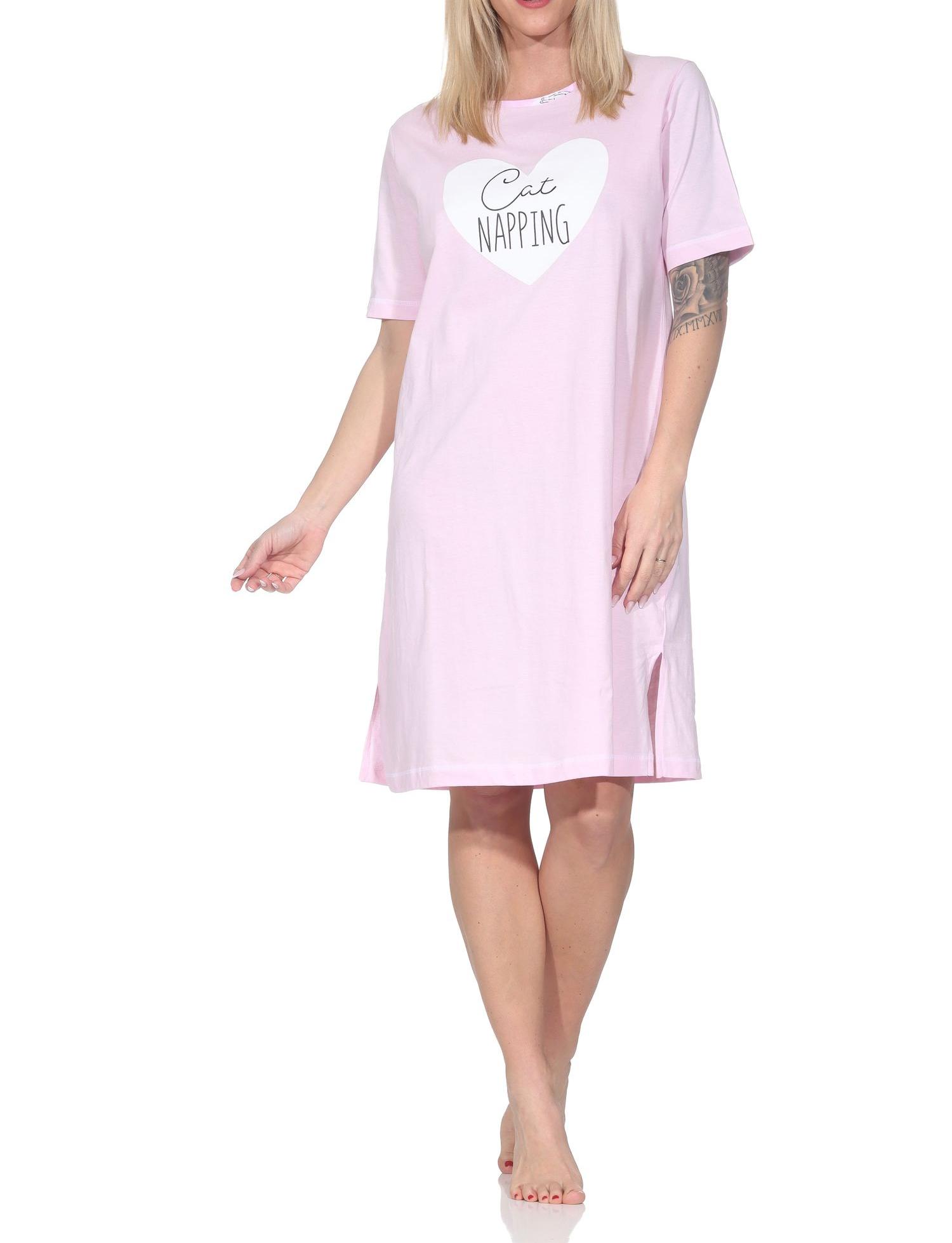 Normann Damen kurzarm Nachthemd mit Herz Motiv