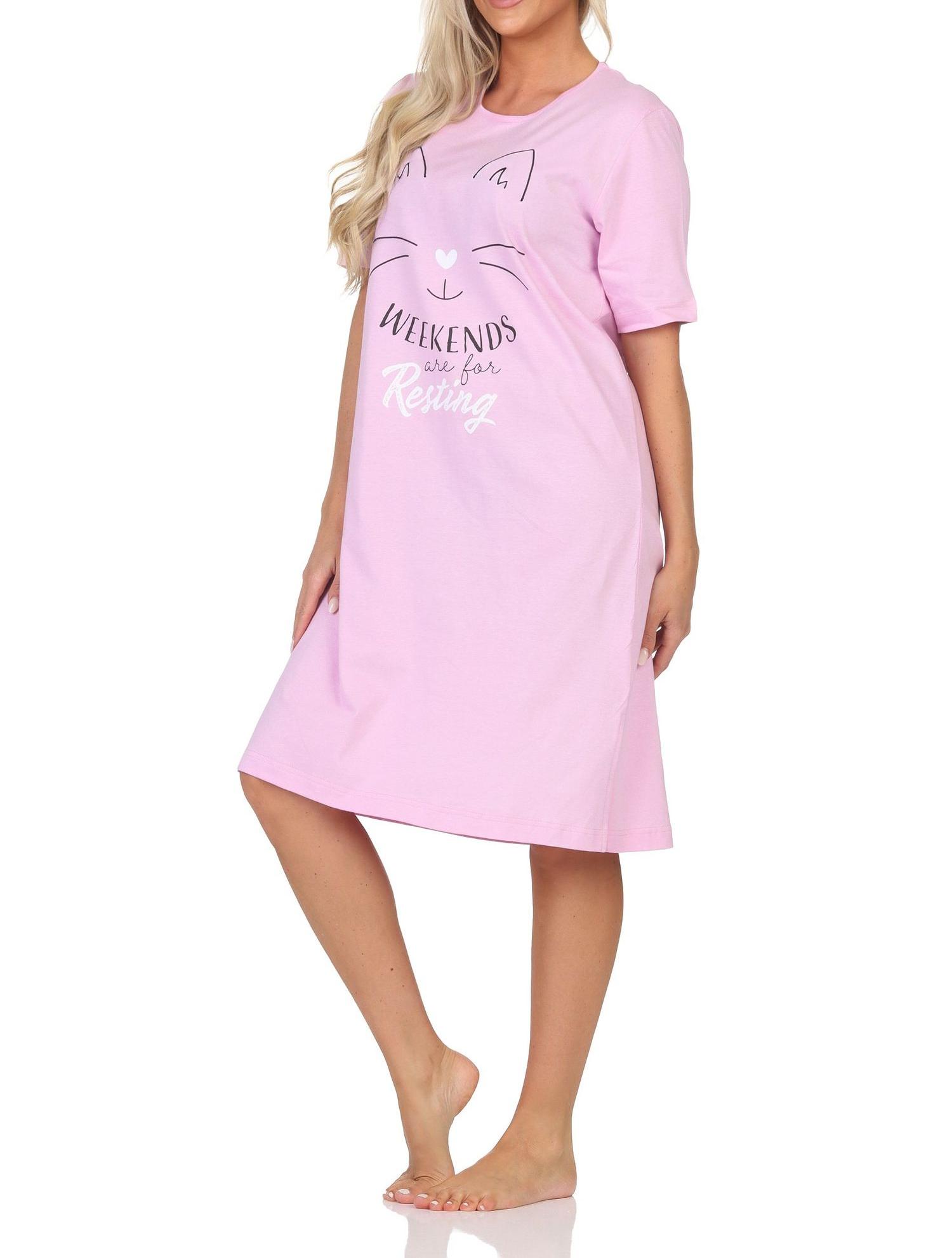 Normann Damen kurzarm Nachthemd in Katzen Optik – auch in Übergrößen