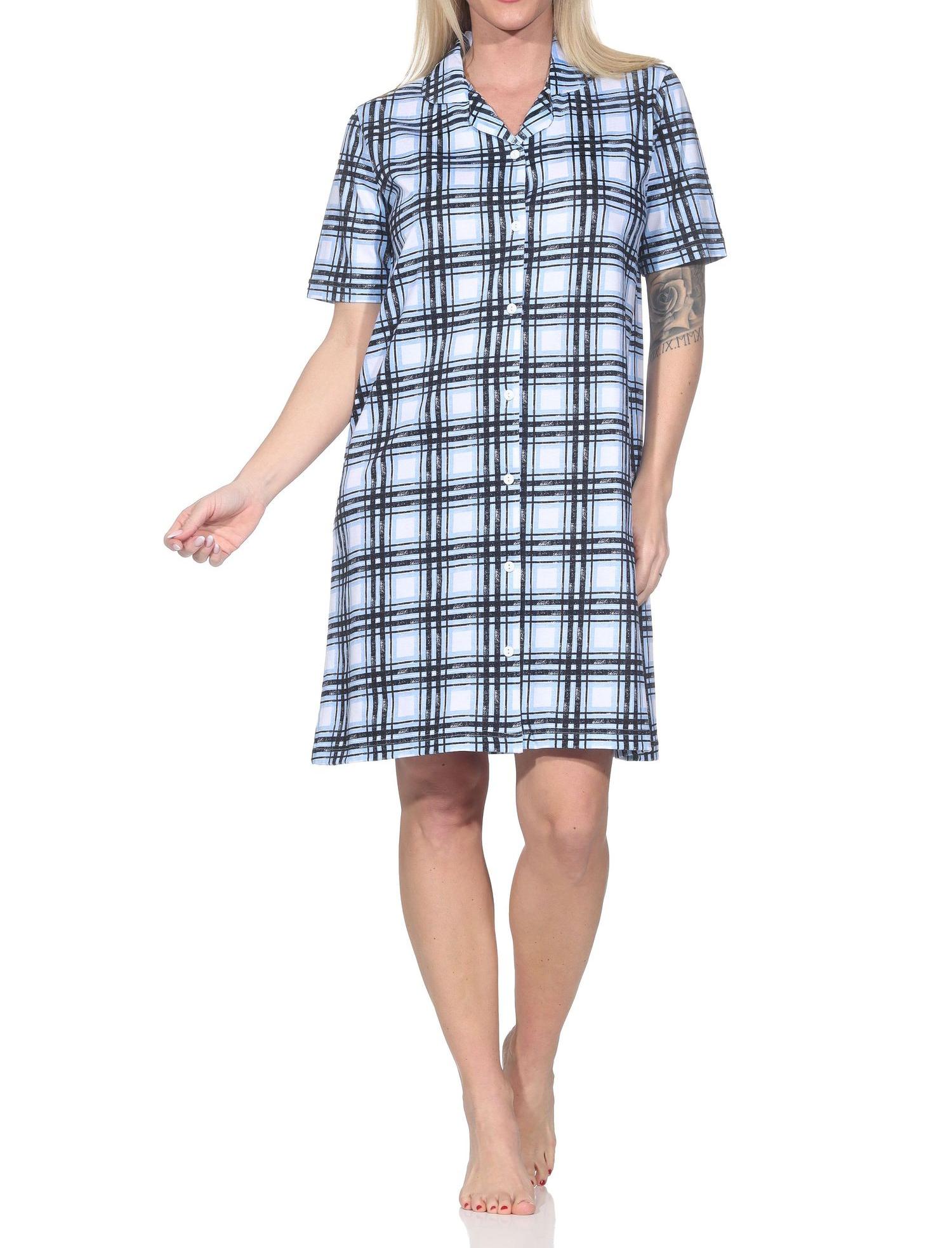 Normann Damen kurzarm Nachthemd aus Single Jersey zum durchknöpfen - auch in Übergrössen