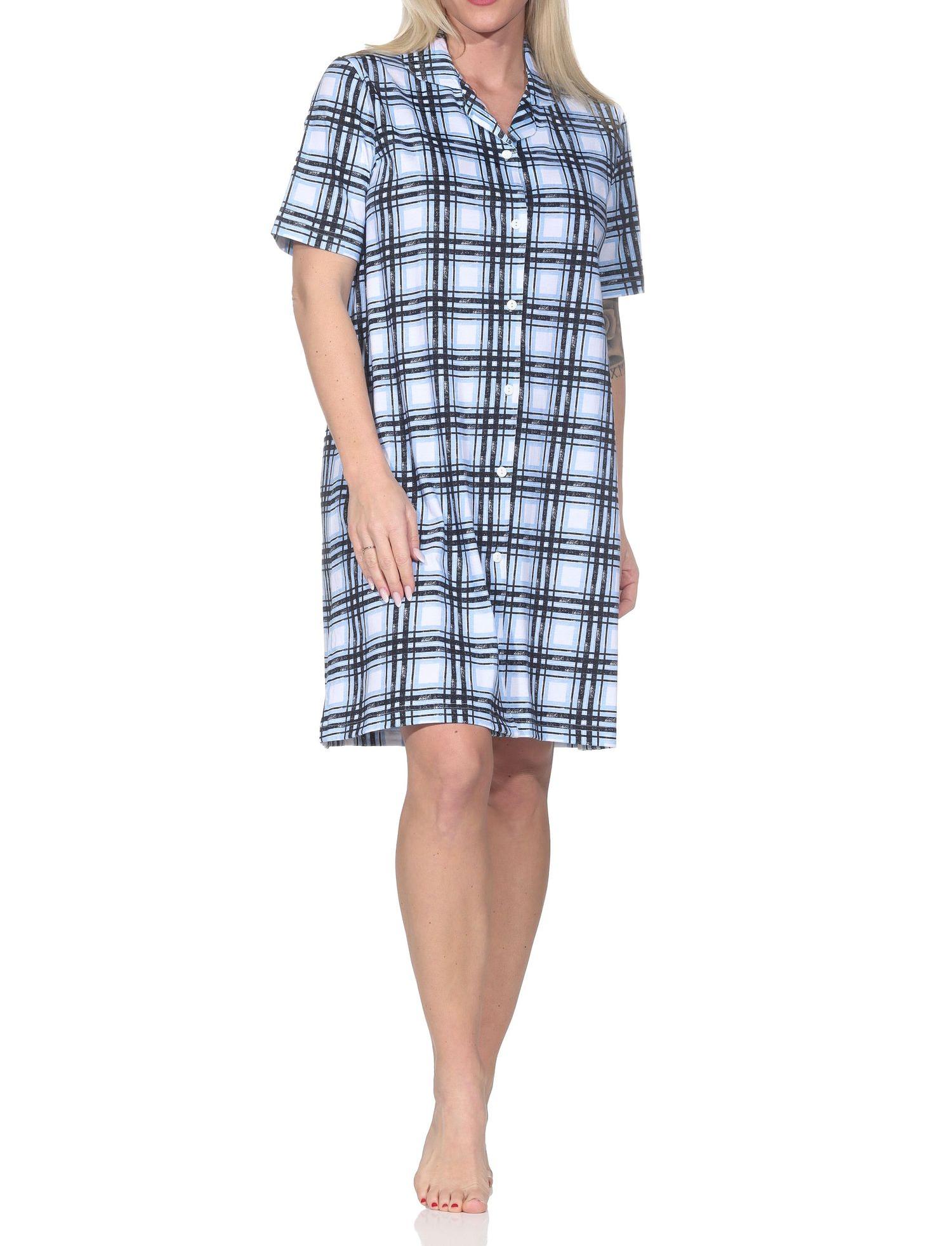 Normann Damen kurzarm Nachthemd aus Single Jersey zum durchknöpfen - auch in Übergrössen