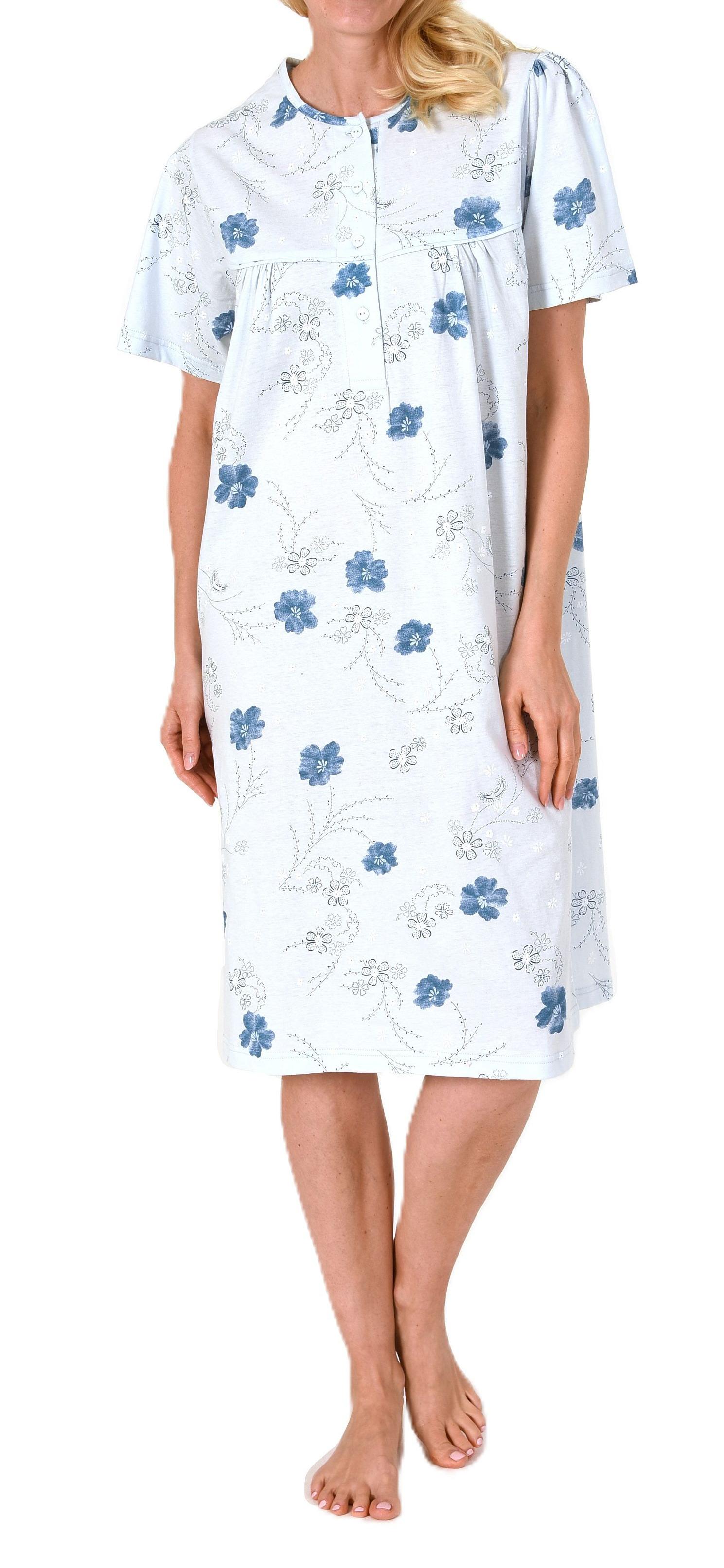 Frauliches kurzarm Damen Nachthemd in klassischer Optik,105 cm Länge, Knopfleiste am Hals