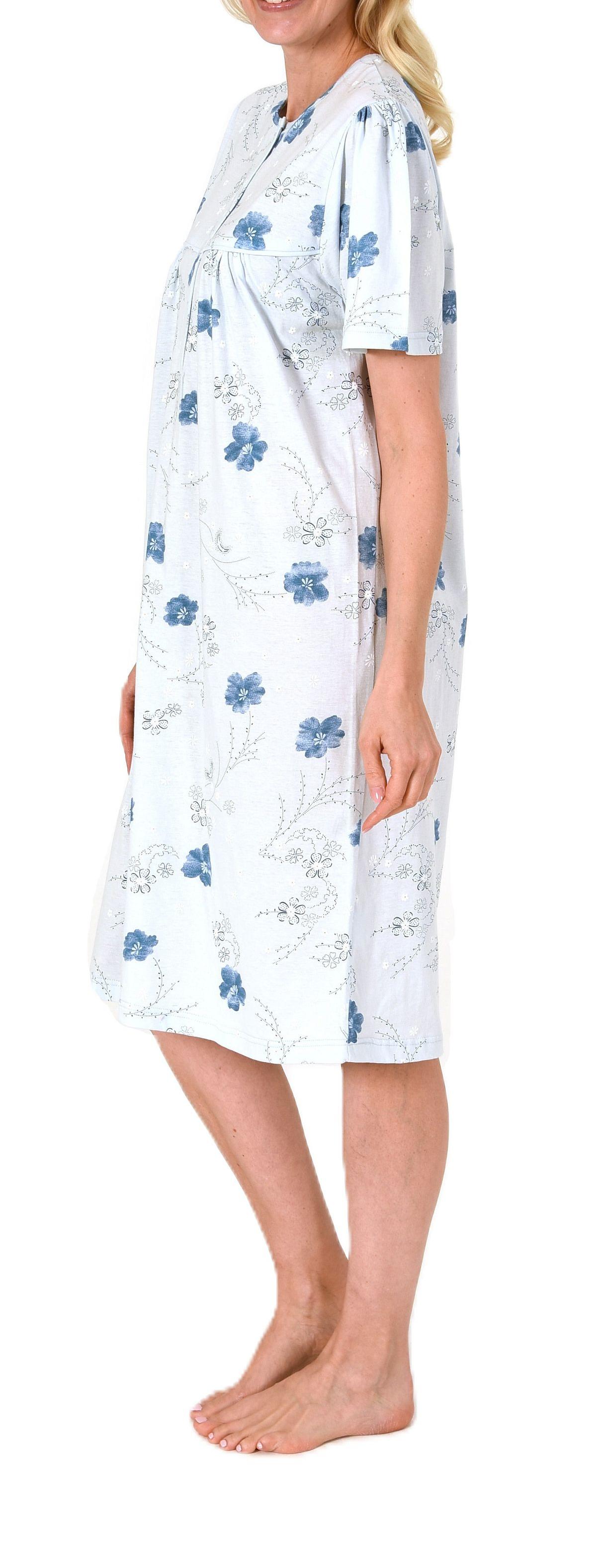 Frauliches kurzarm Damen Nachthemd in klassischer Optik,105 cm Länge, Knopfleiste am Hals