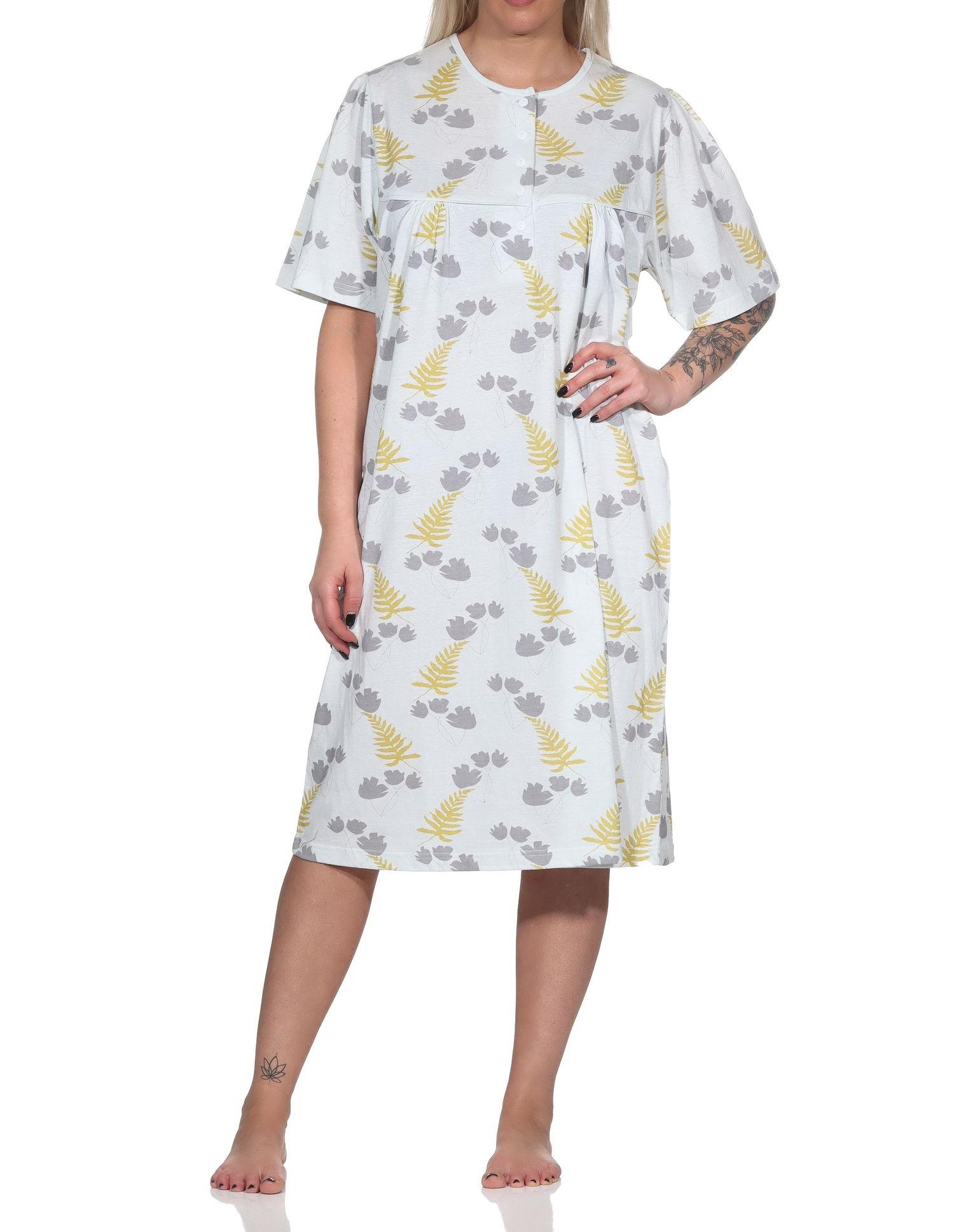 Normann Damen Nachthemd kurzarm in klassischer fraulicher Optik mit Knopfleiste am Hals