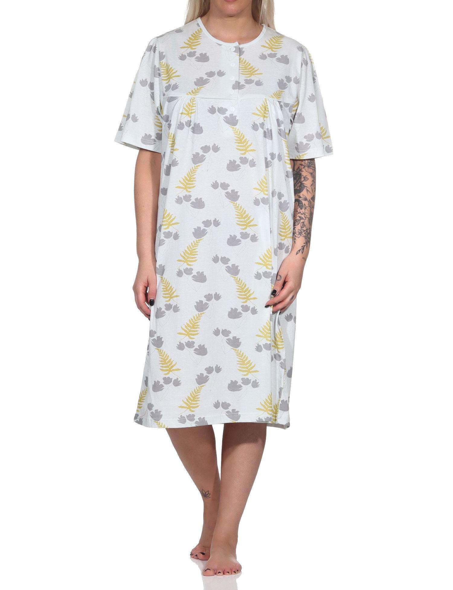 Normann Damen Nachthemd kurzarm in klassischer fraulicher Optik mit Knopfleiste am Hals