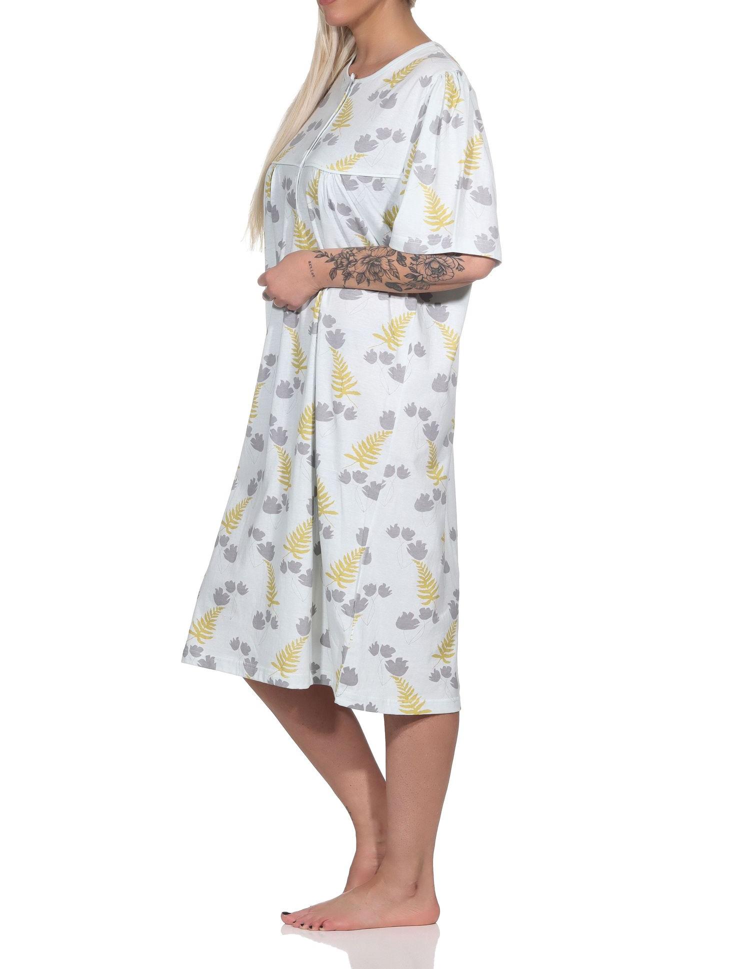 Normann Damen Nachthemd kurzarm in klassischer fraulicher Optik mit Knopfleiste am Hals