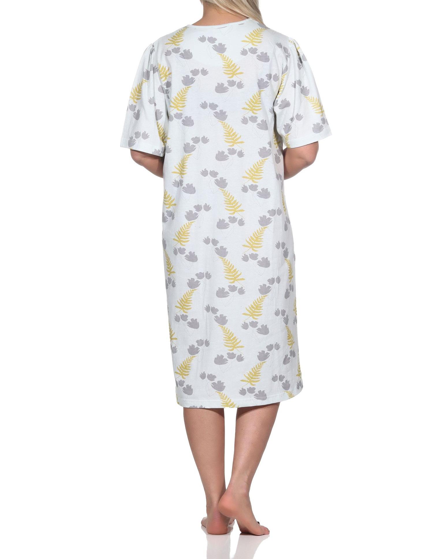 Normann Damen Nachthemd kurzarm in klassischer fraulicher Optik mit Knopfleiste am Hals