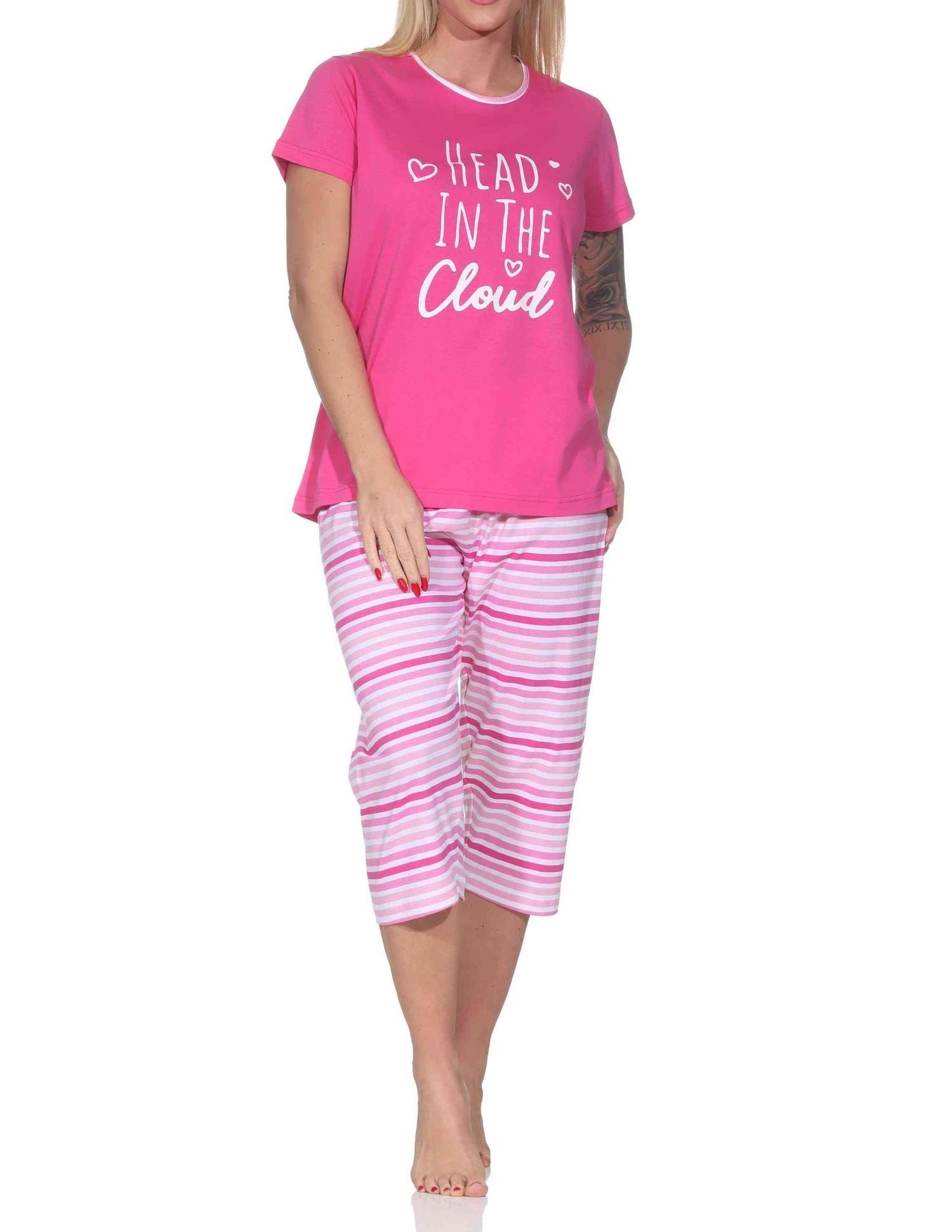 Normann Damen Schlafanzug kurzarm Pyjama mit Capri-Pyjamahose in Streifenoptik Normann Damen Schlafanzug kurzarm Pyjama mit Capri-Pyjamahose in Streifenoptik