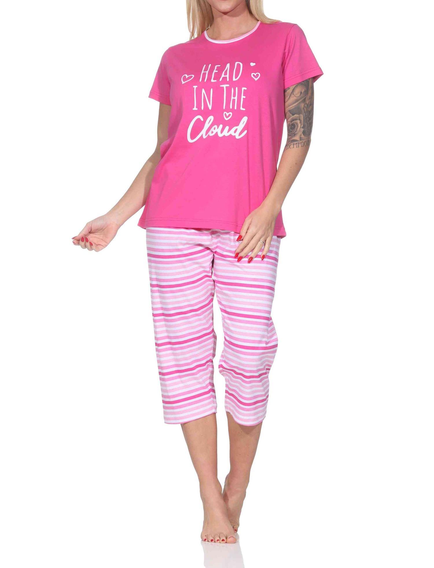 Normann Damen Schlafanzug kurzarm Pyjama mit Capri-Pyjamahose in Streifenoptik Normann Damen Schlafanzug kurzarm Pyjama mit Capri-Pyjamahose in Streifenoptik