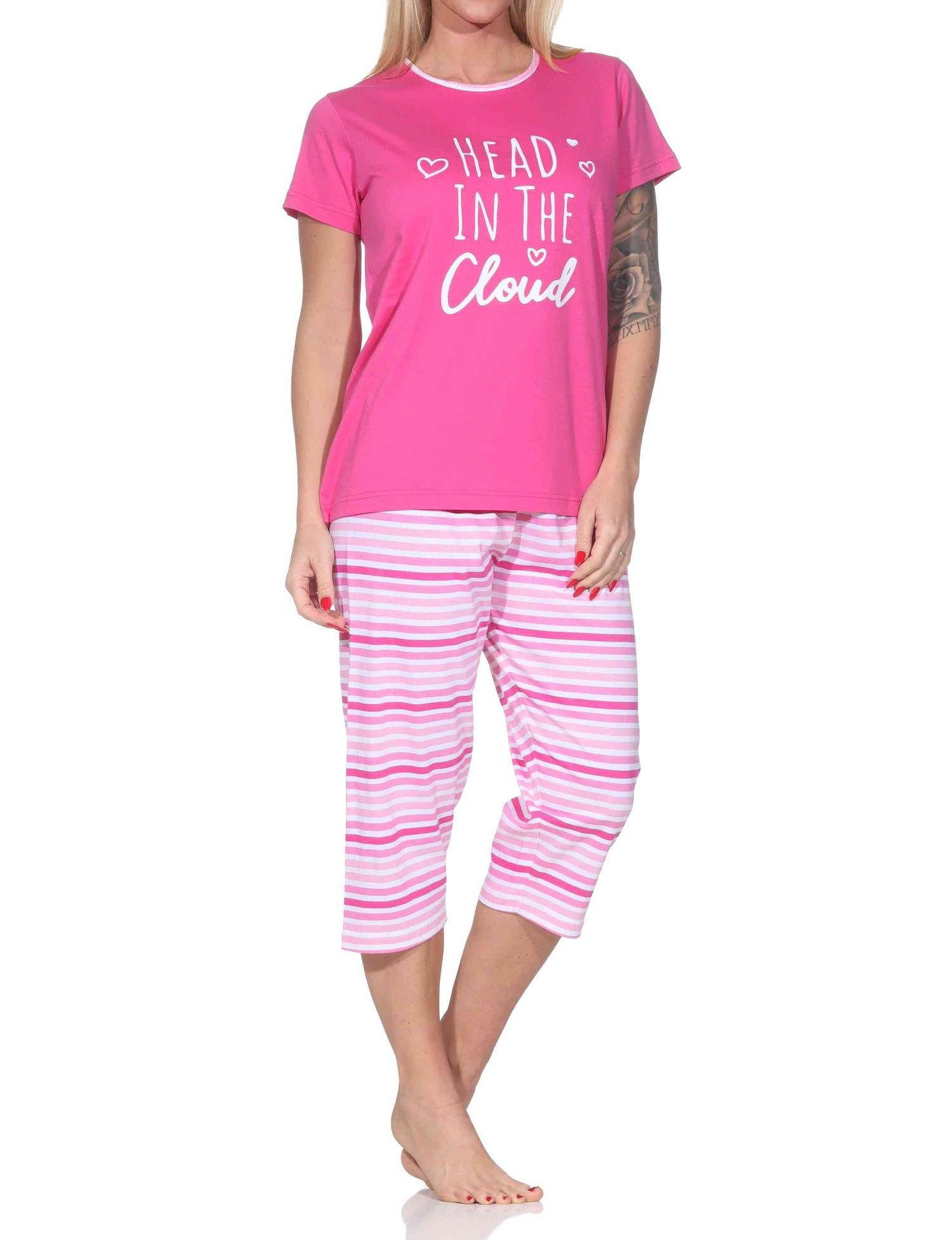 Normann Damen Schlafanzug kurzarm Pyjama mit Capri-Pyjamahose in Streifenoptik Normann Damen Schlafanzug kurzarm Pyjama mit Capri-Pyjamahose in Streifenoptik