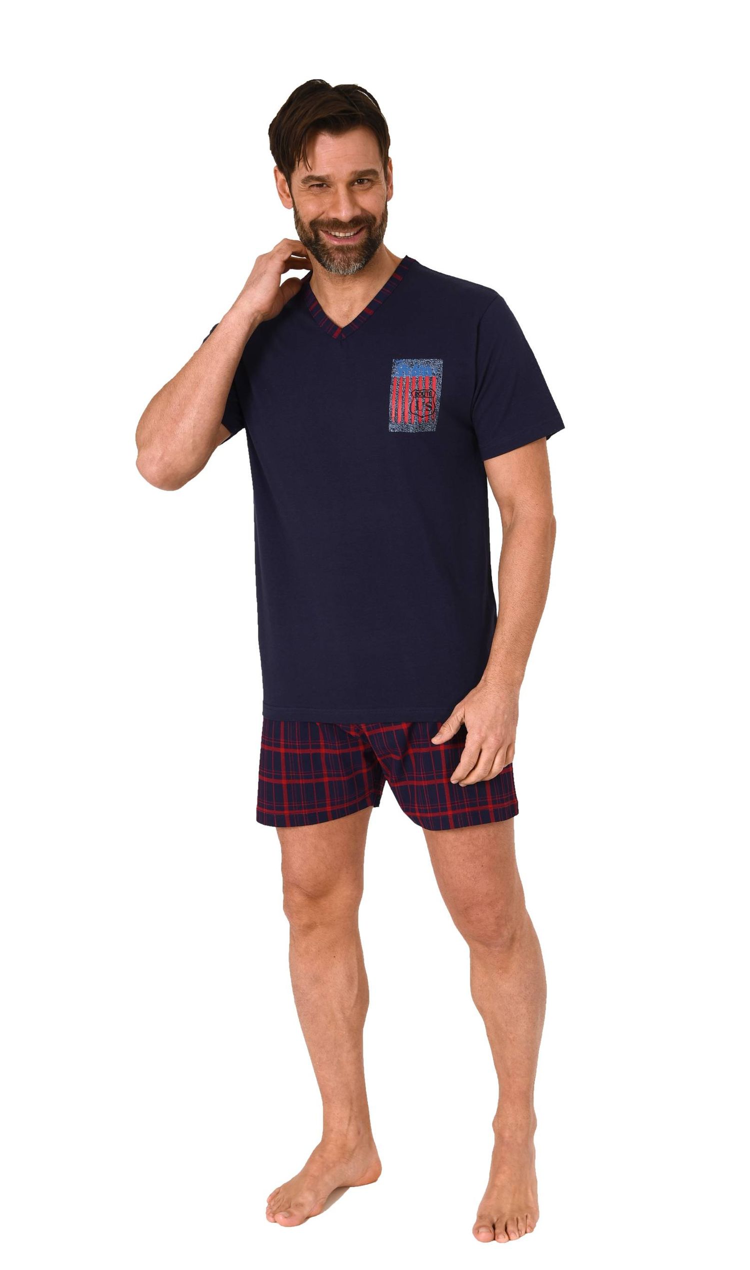 Normann Herren kurzarm Schlafanzug Shorty Pyjama mit Hose in Karo Optik Normann Herren kurzarm Schlafanzug Shorty Pyjama mit Hose in Karo Optik