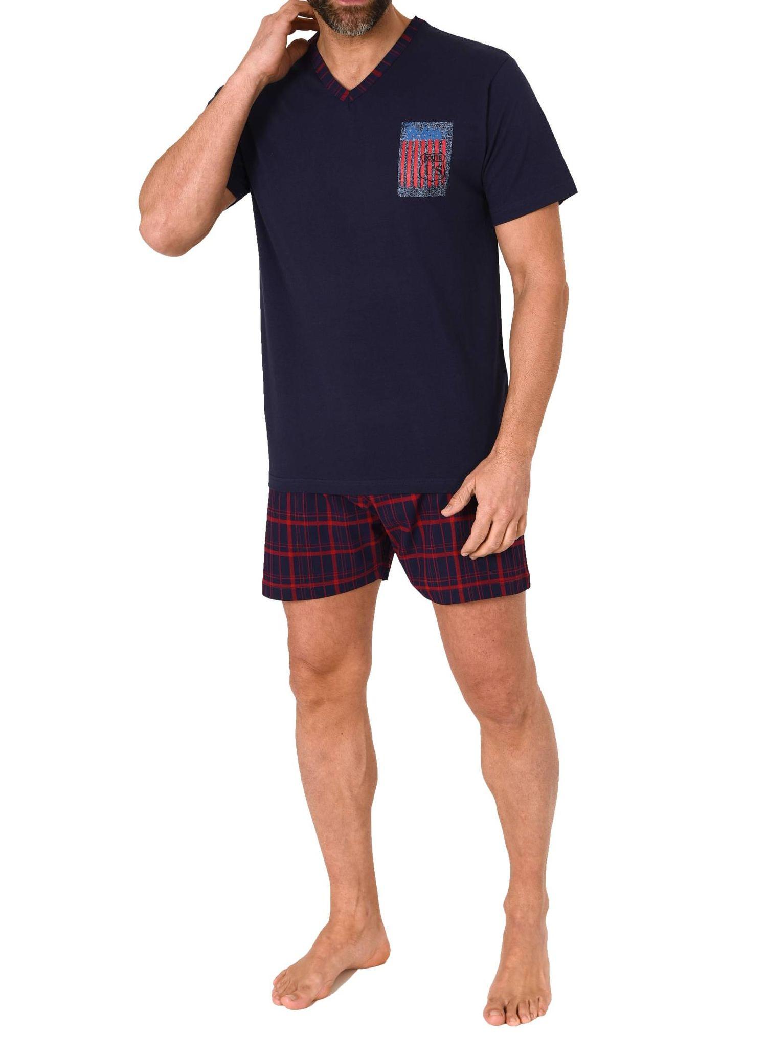 Normann Herren kurzarm Schlafanzug Shorty Pyjama mit Hose in Karo Optik