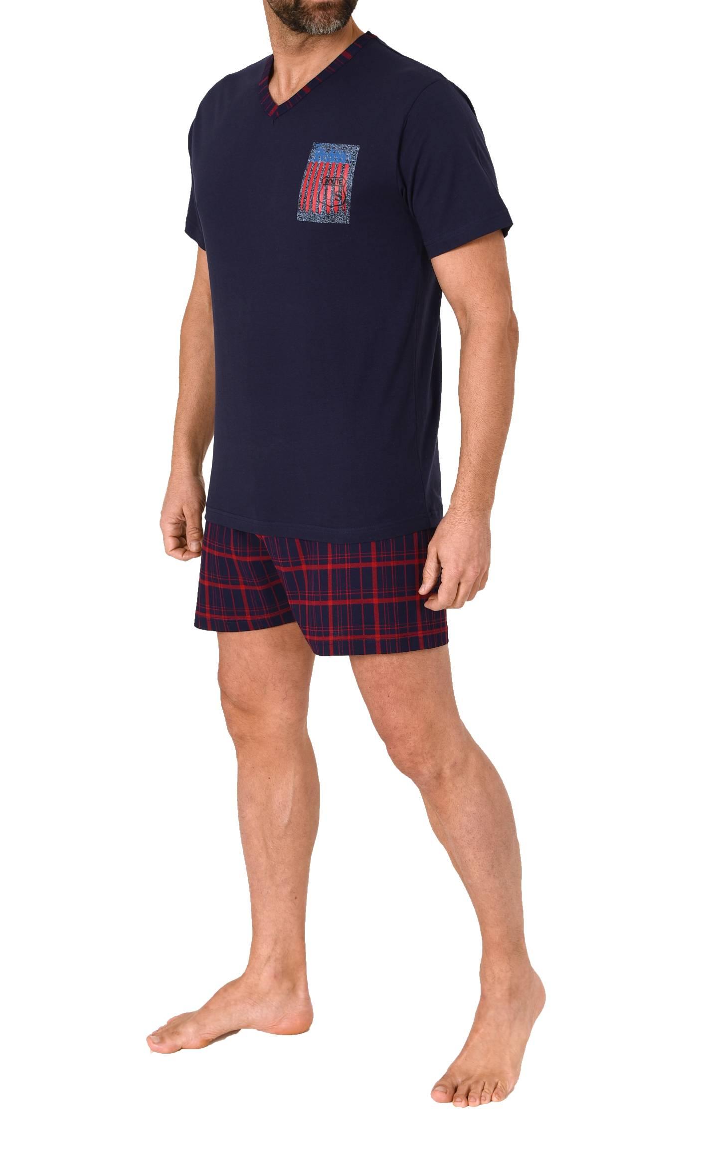 Normann Herren kurzarm Schlafanzug Shorty Pyjama mit Hose in Karo Optik