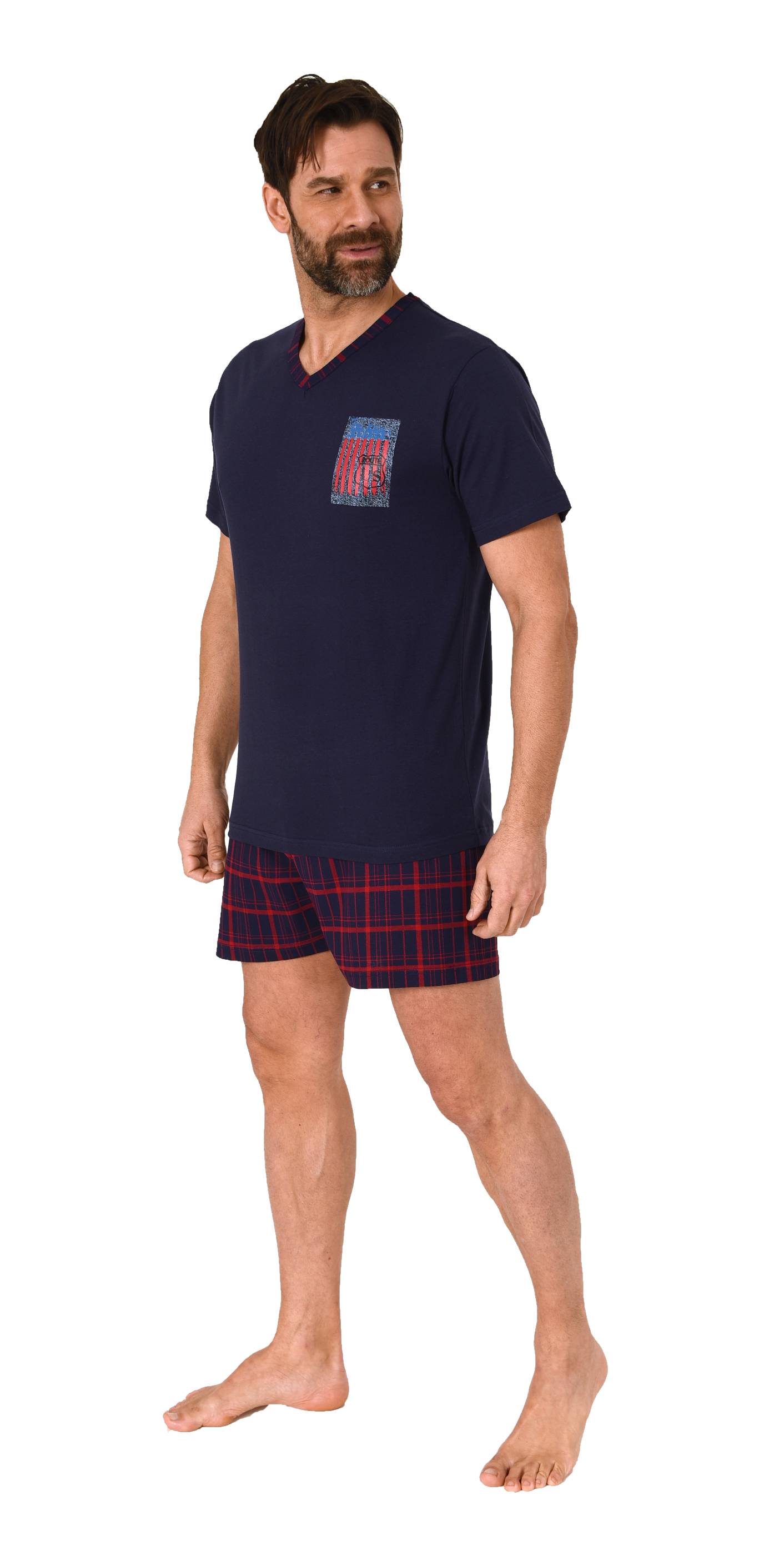 Normann Herren kurzarm Schlafanzug Shorty Pyjama mit Hose in Karo Optik Normann Herren kurzarm Schlafanzug Shorty Pyjama mit Hose in Karo Optik