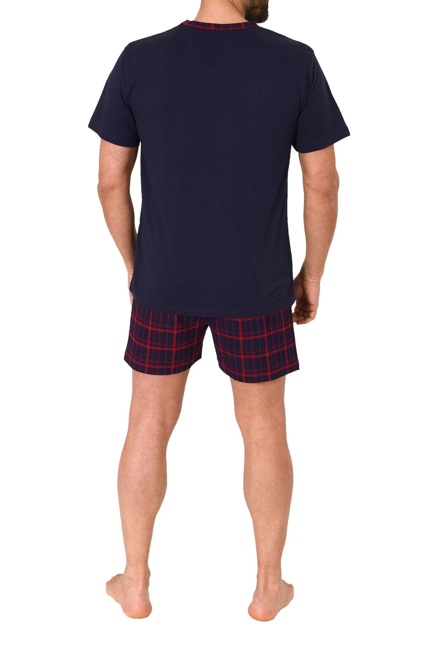 Normann Herren kurzarm Schlafanzug Shorty Pyjama mit Hose in Karo Optik