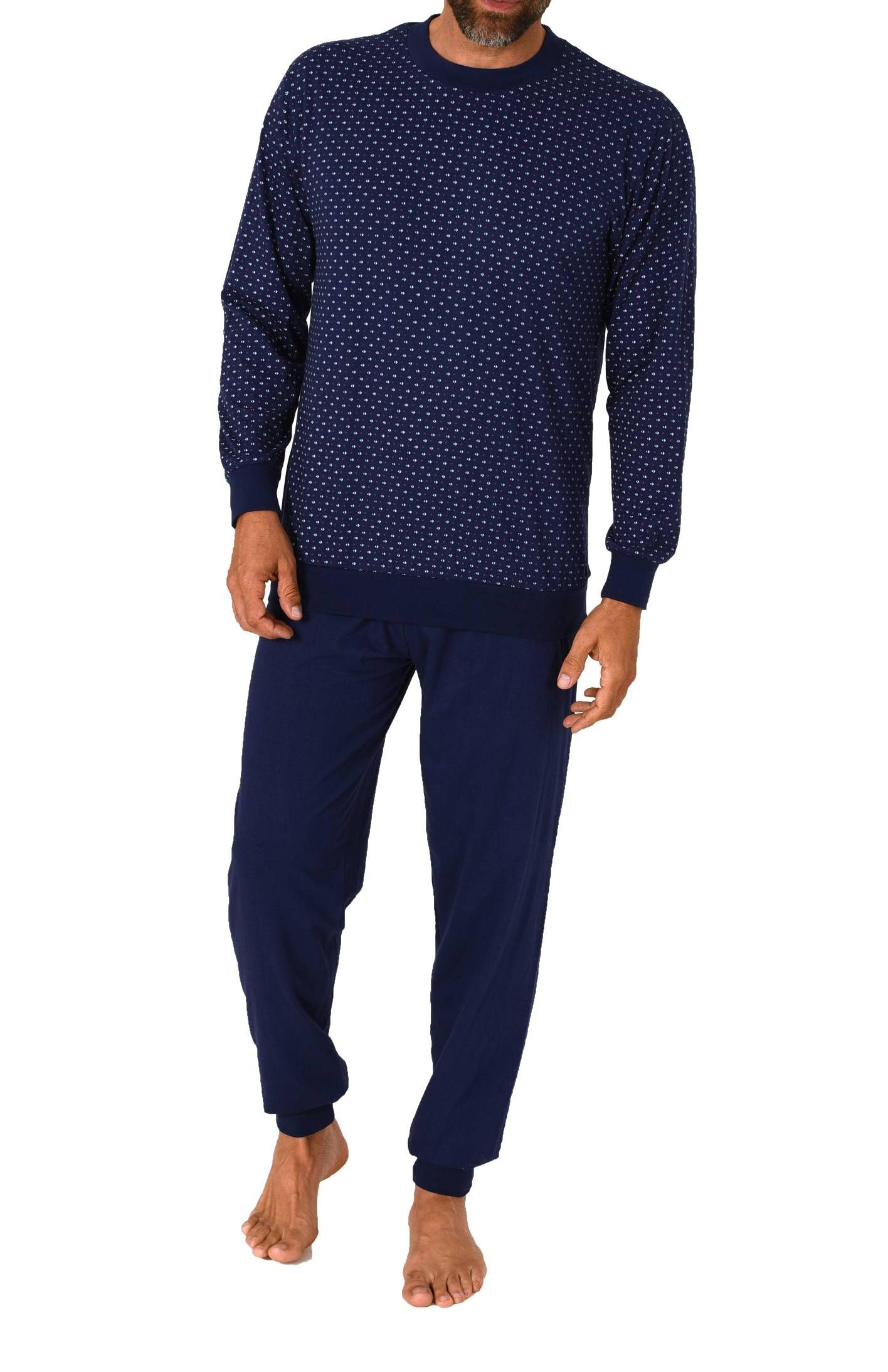 Normann Herren langarm Schlafanzug mit Bündchen Pyjama in edler Minimal-Print-Optik