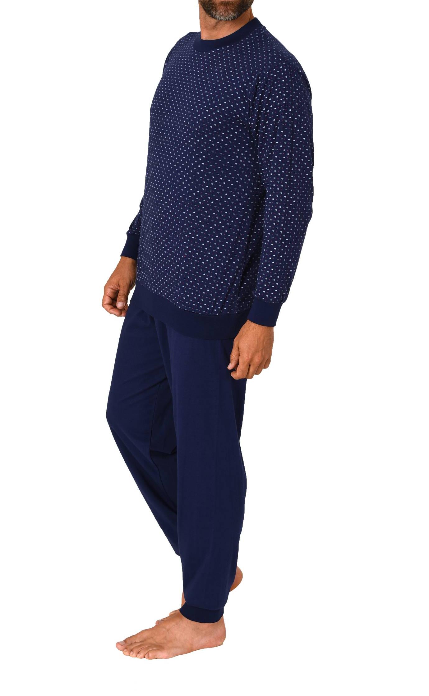 Normann Herren langarm Schlafanzug mit Bündchen Pyjama in edler Minimal-Print-Optik