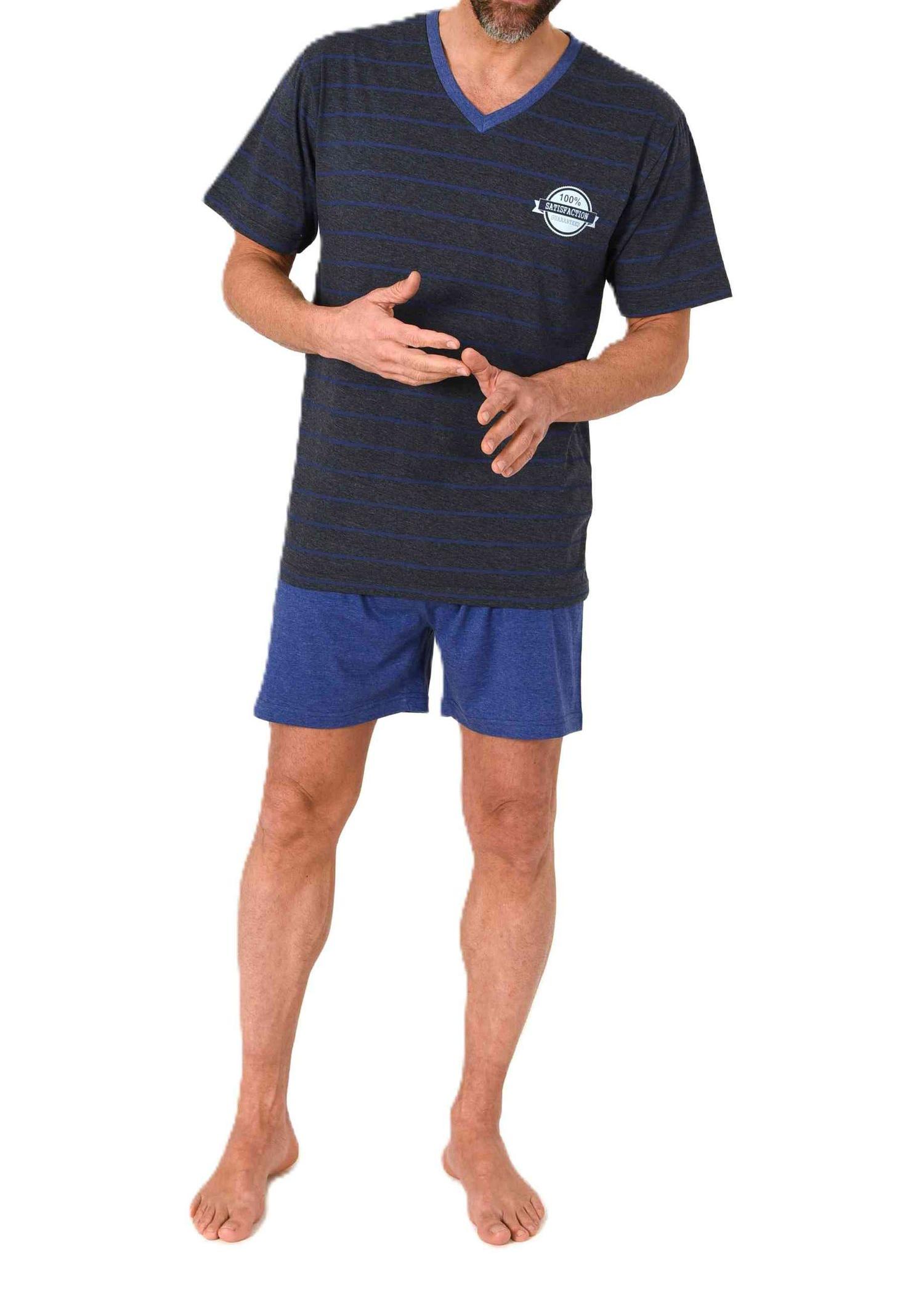 Normann Herren kurzarm Schlafanzug Shorty Pyjama in eleganter Streifenoptik