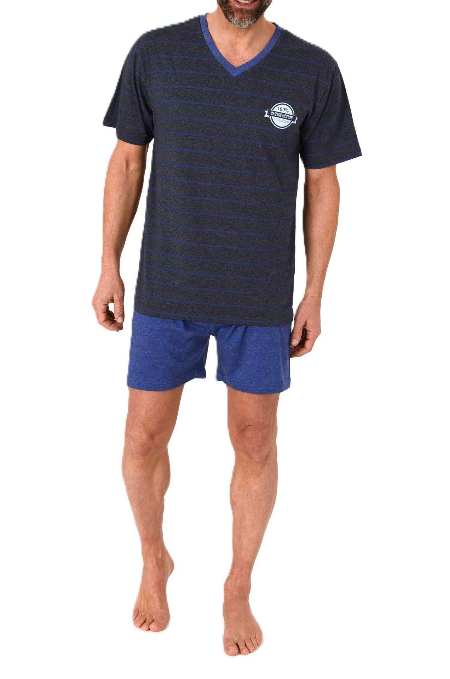 Normann Herren kurzarm Schlafanzug Shorty Pyjama in eleganter Streifenoptik