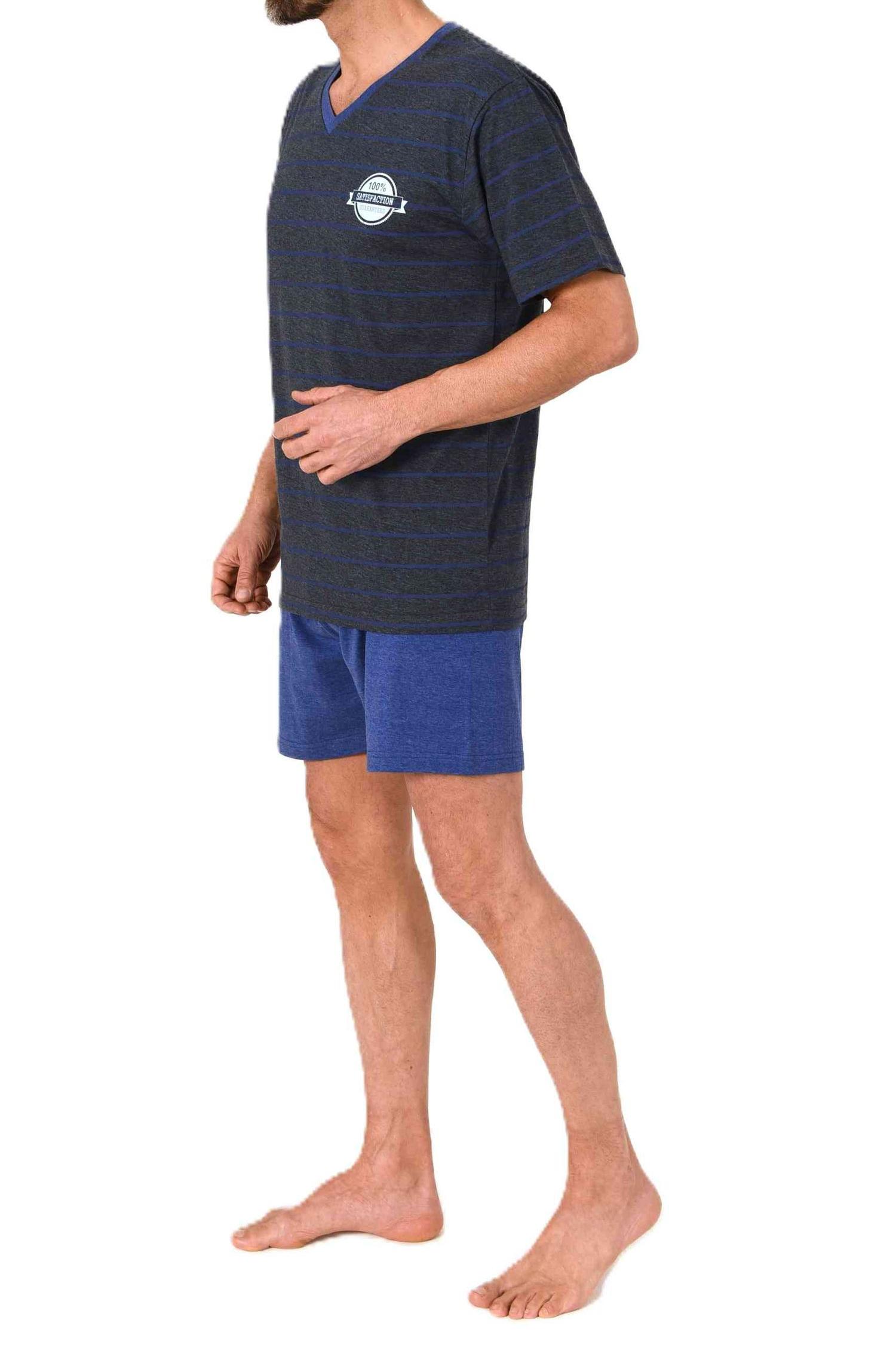 Normann Herren kurzarm Schlafanzug Shorty Pyjama in eleganter Streifenoptik