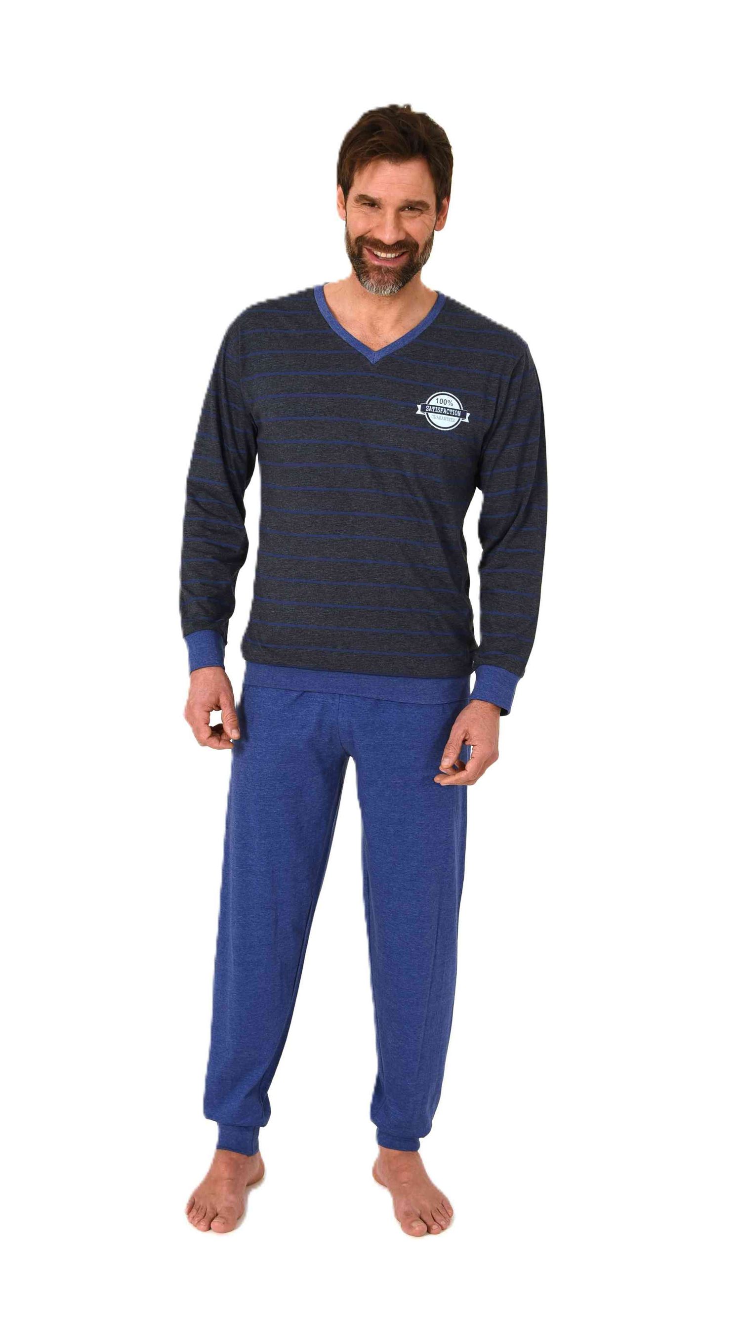 Normann Herren langarm Schlafanzug Pyjama mit Bündchen in eleganter Streifenoptik Normann Herren langarm Schlafanzug Pyjama mit Bündchen in eleganter Streifenoptik