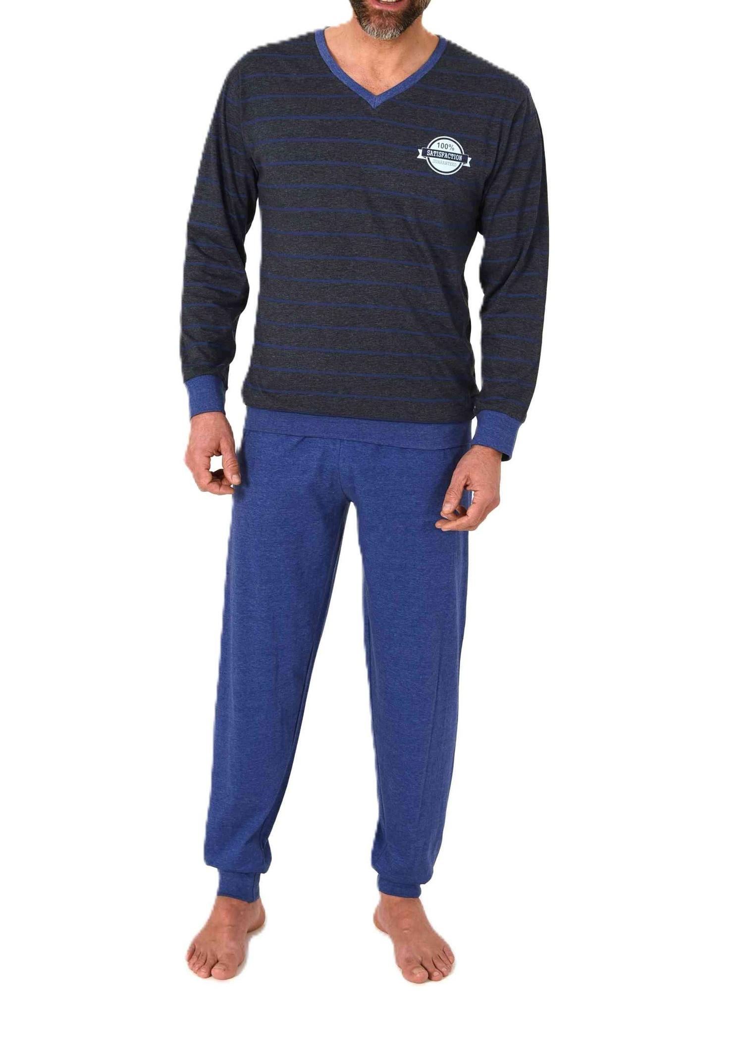 Normann Herren langarm Schlafanzug Pyjama mit Bündchen in eleganter Streifenoptik