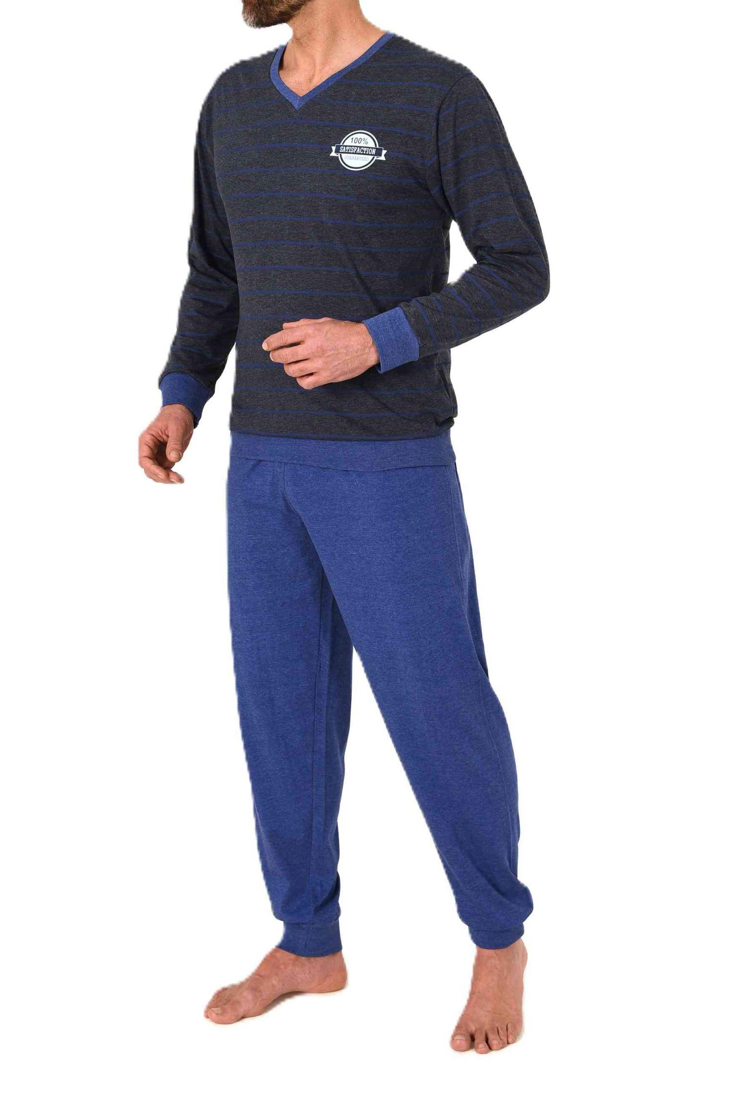 Normann Herren langarm Schlafanzug Pyjama mit Bündchen in eleganter Streifenoptik