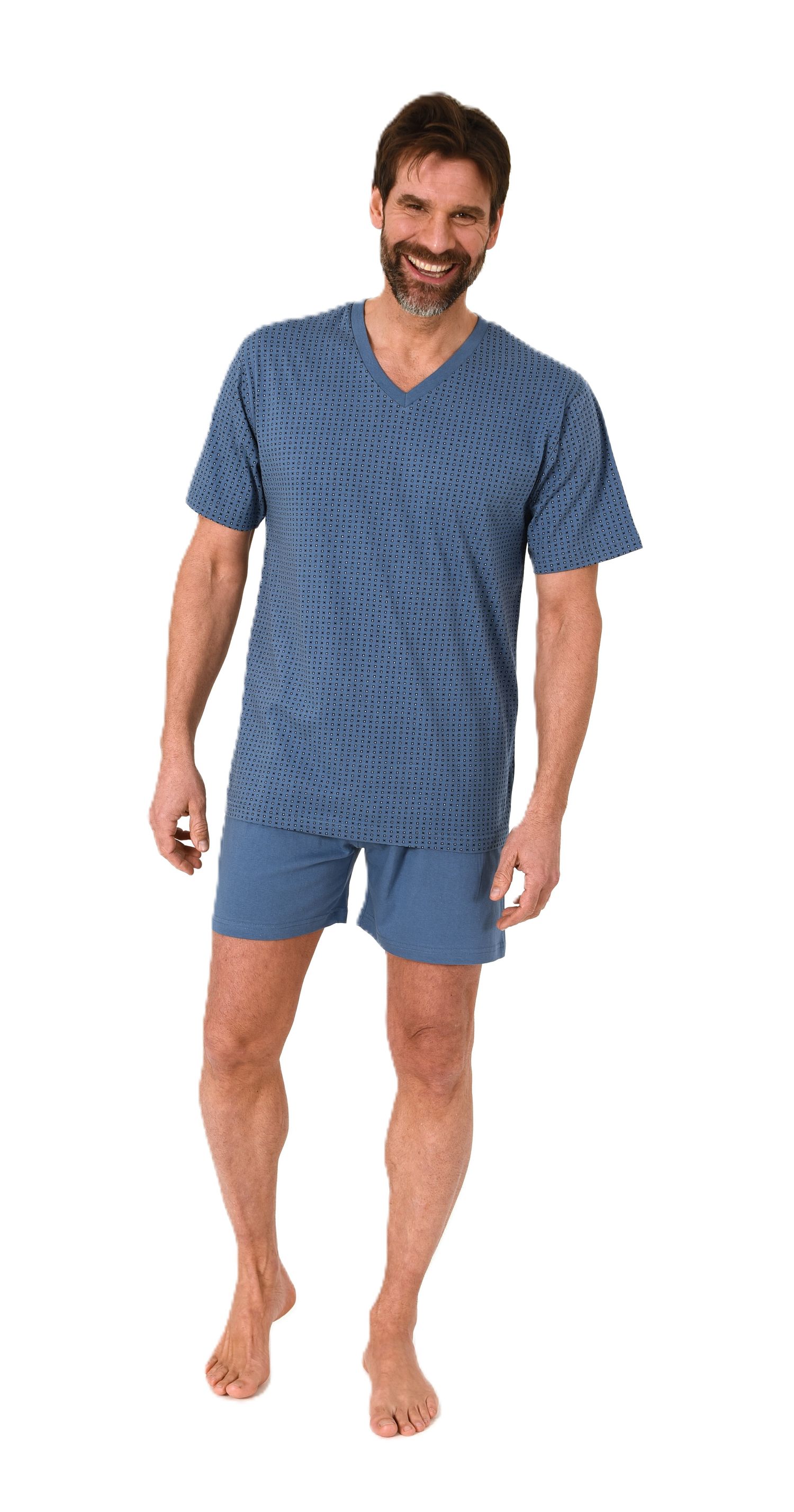 Normann Herren kurzarm Schlafanzug Shorty Pyjama in eleganten Minimal-Print und V-Hals Normann Herren kurzarm Schlafanzug Shorty Pyjama in eleganten Minimal-Print und V-Hals