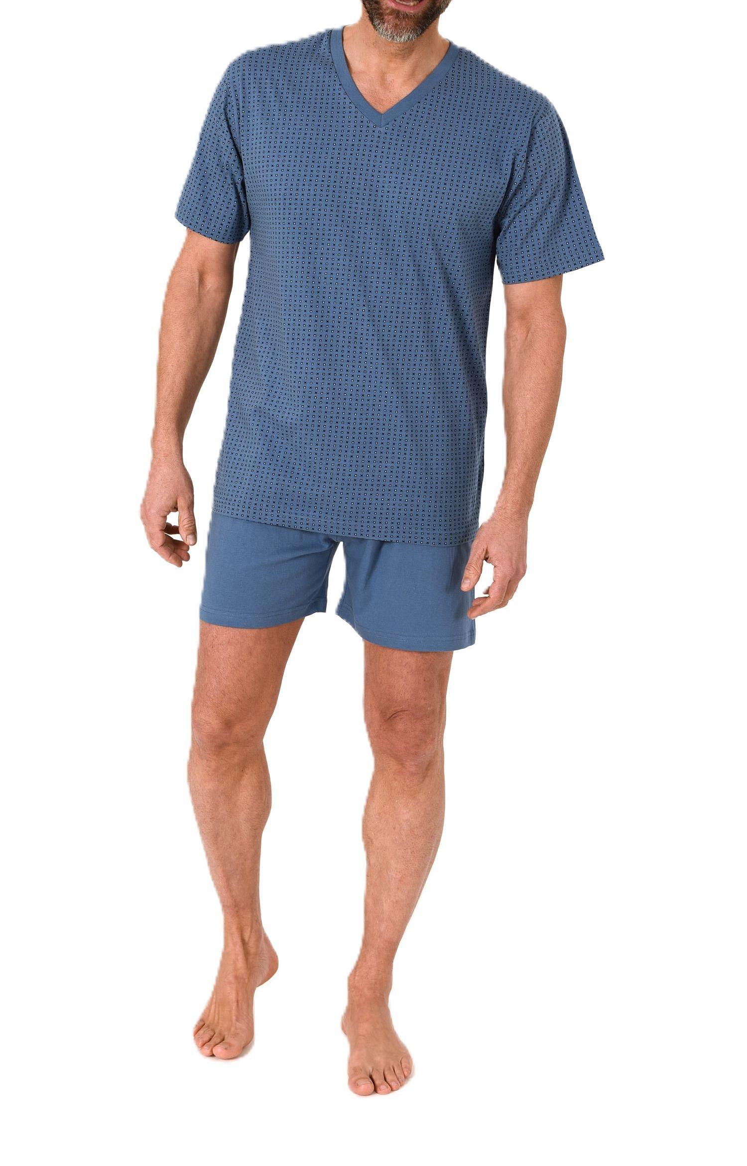 Normann Herren kurzarm Schlafanzug Shorty Pyjama in eleganten Minimal-Print und V-Hals