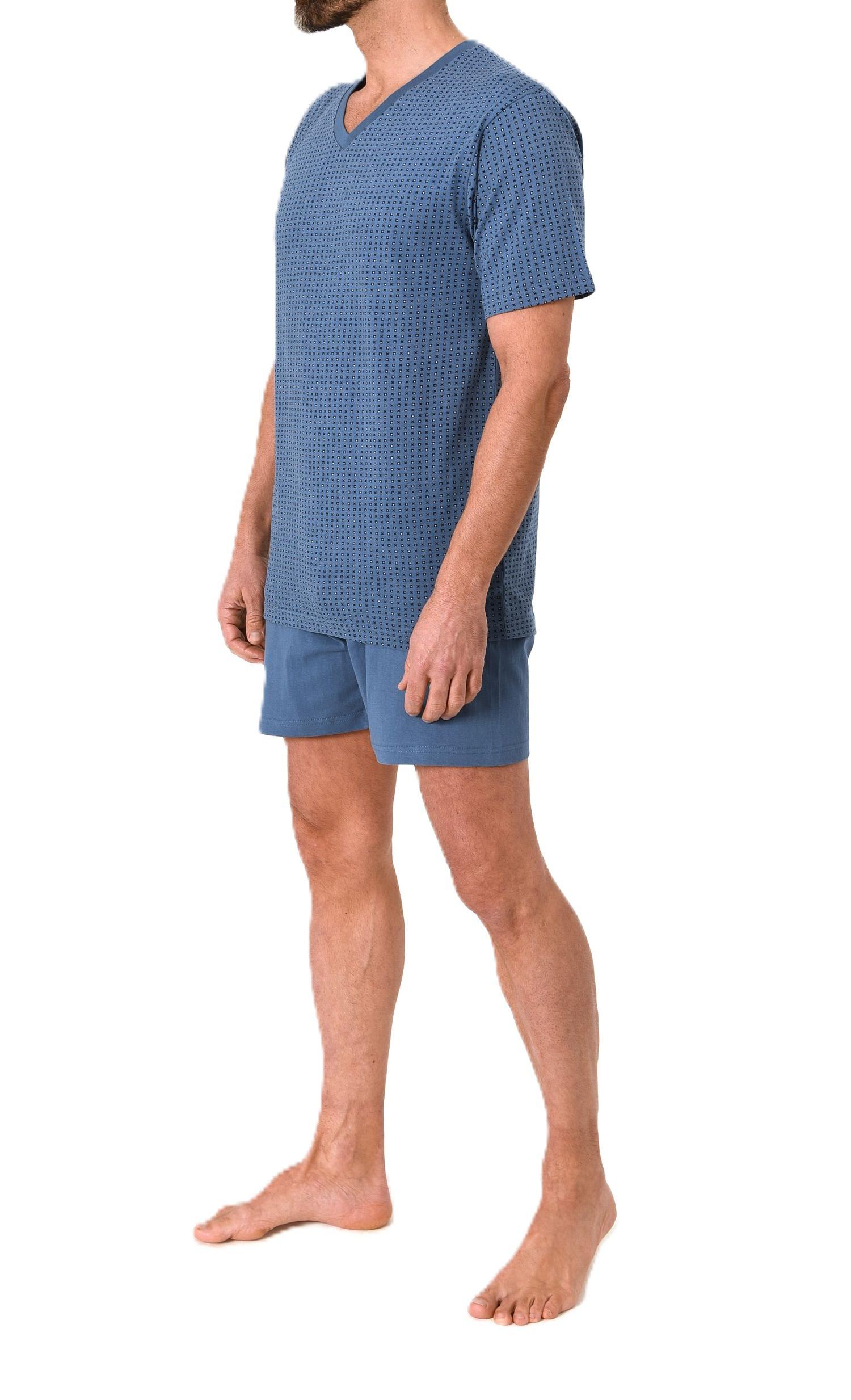 Normann Herren kurzarm Schlafanzug Shorty Pyjama in eleganten Minimal-Print und V-Hals