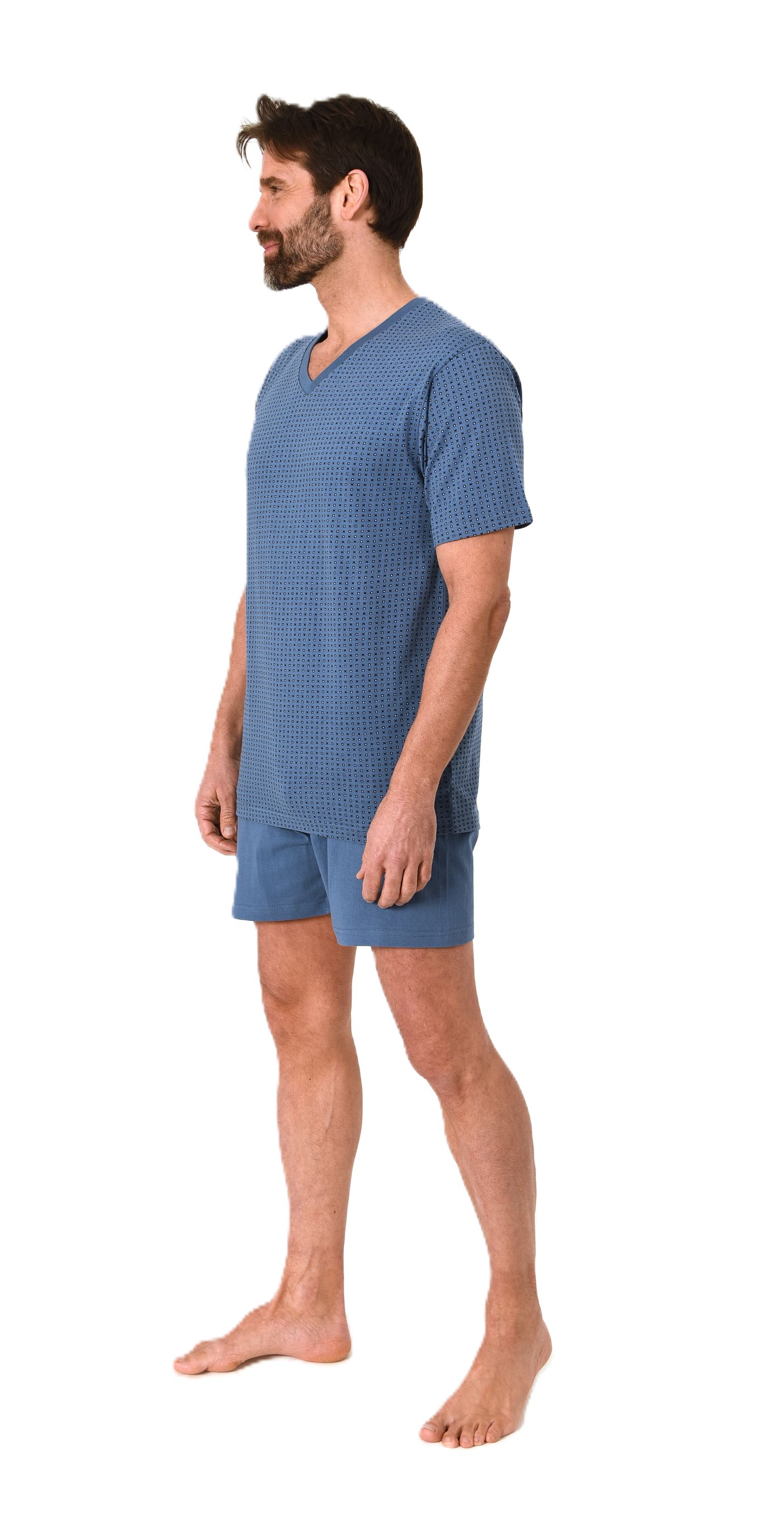 Normann Herren kurzarm Schlafanzug Shorty Pyjama mit V-Hals Normann Herren kurzarm Schlafanzug Shorty Pyjama in eleganten Minimal-Print und V-Hals