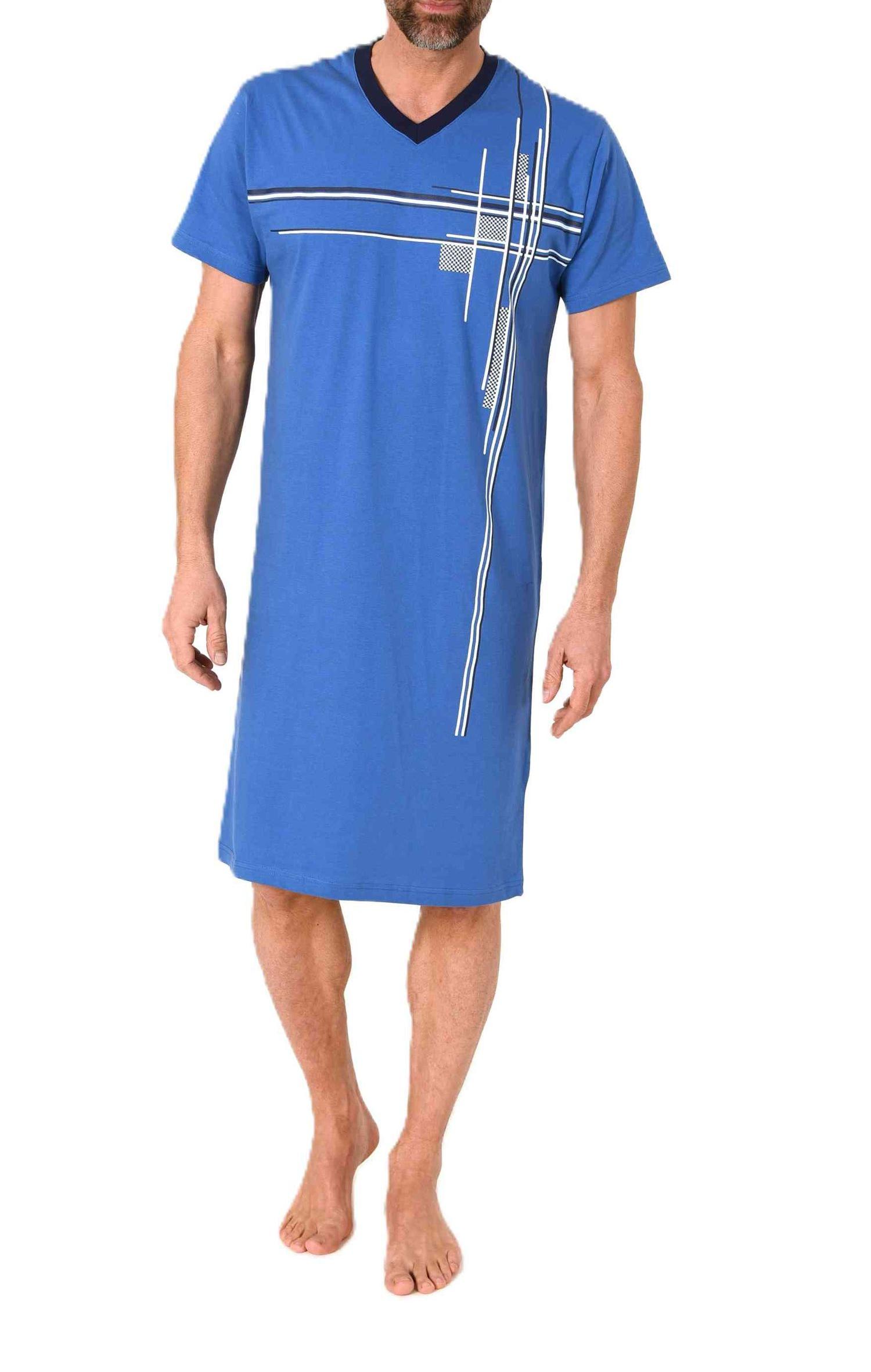 Normann Herren kurzarm Nachthemd mit edlen Frontprint und V-Hals - auch in Übergröße