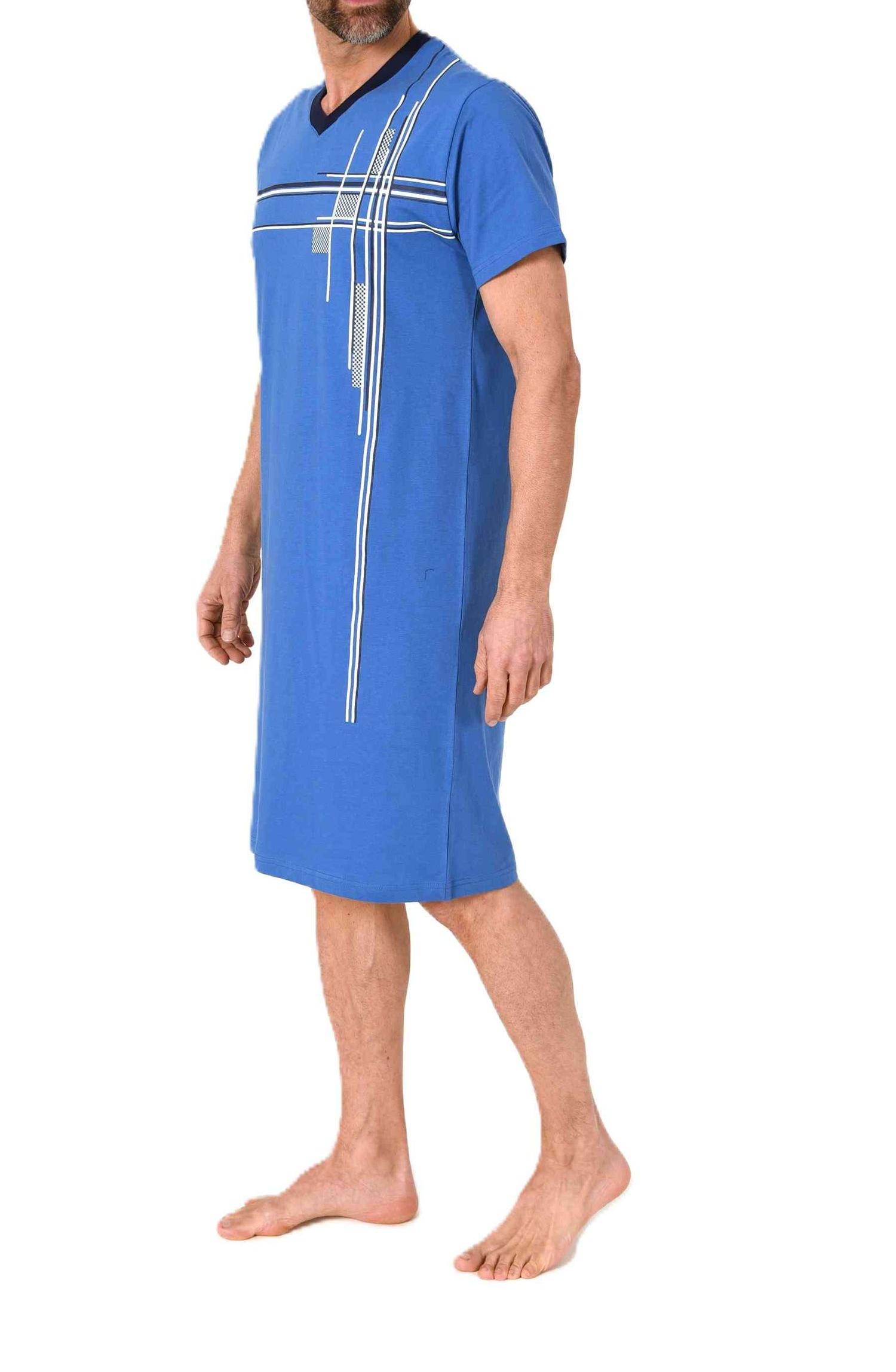 Normann Herren kurzarm Nachthemd mit edlen Frontprint und V-Hals - auch in Übergröße