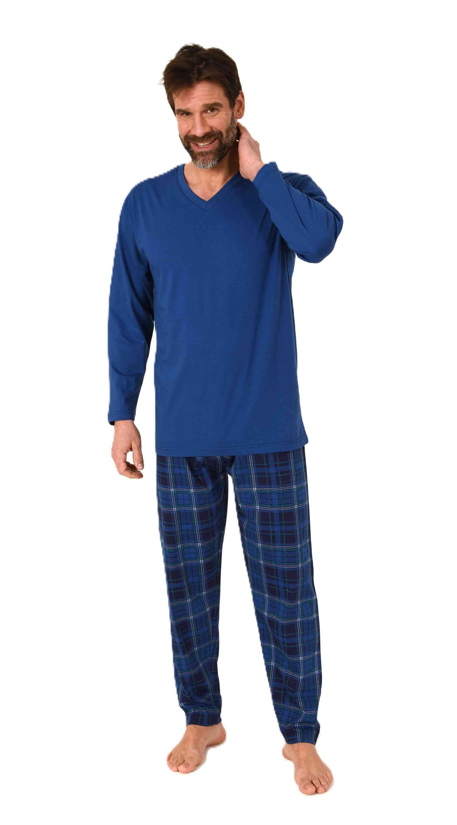 Normann Herren Schlafanzug langarm mit Jersey Pyjama Hose in karierter Optik Normann Herren Schlafanzug langarm mit Jersey Pyjama Hose in karierter Optik