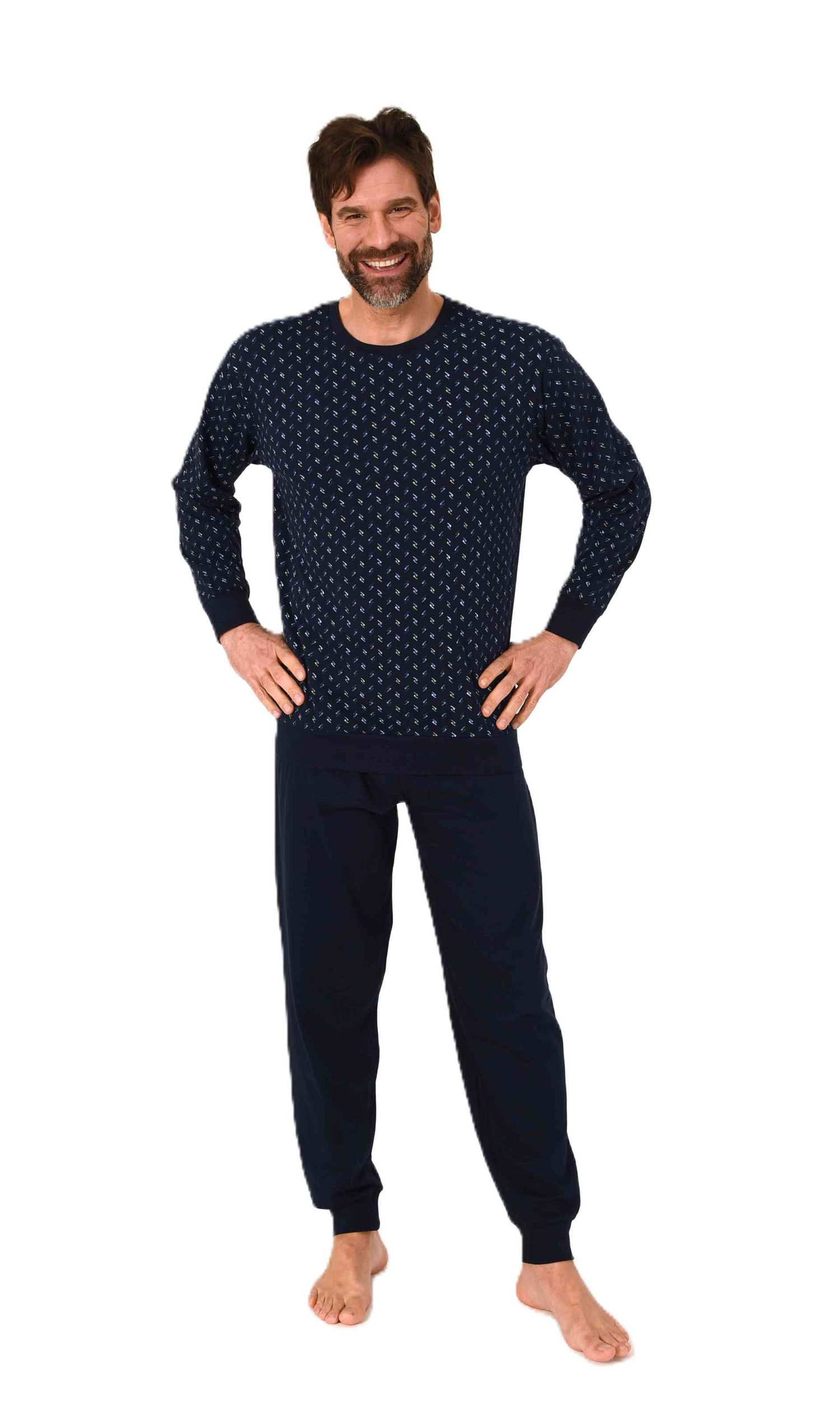 Normann Herren langarm Schlafanzug mit Bündchen Pyjama in edler Minimal Print Optik Normann Herren langarm Schlafanzug mit Bündchen Pyjama in edler Minimal Print Optik
