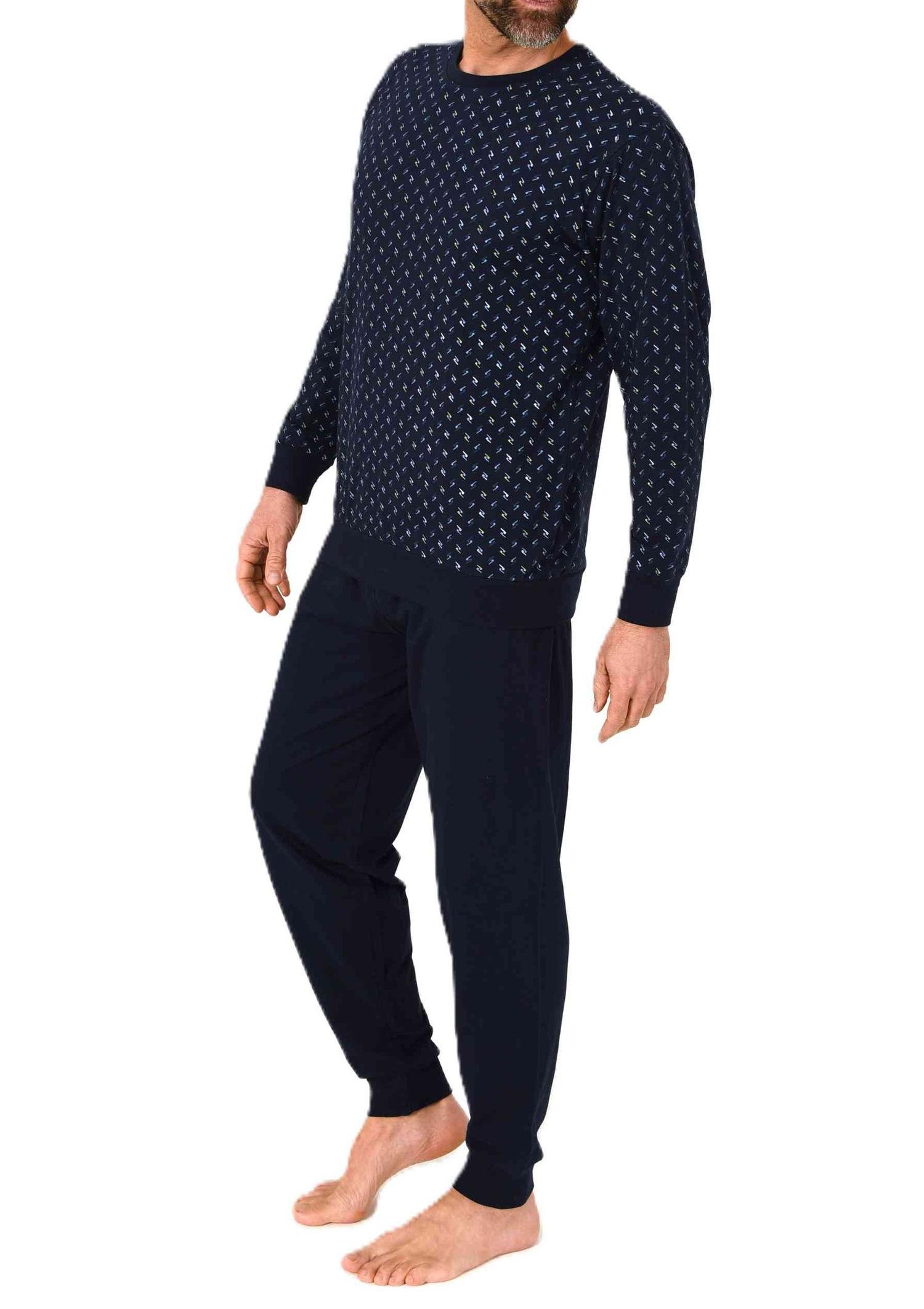 Normann Herren langarm Schlafanzug mit Bündchen Pyjama in edler Minimal Print Optik