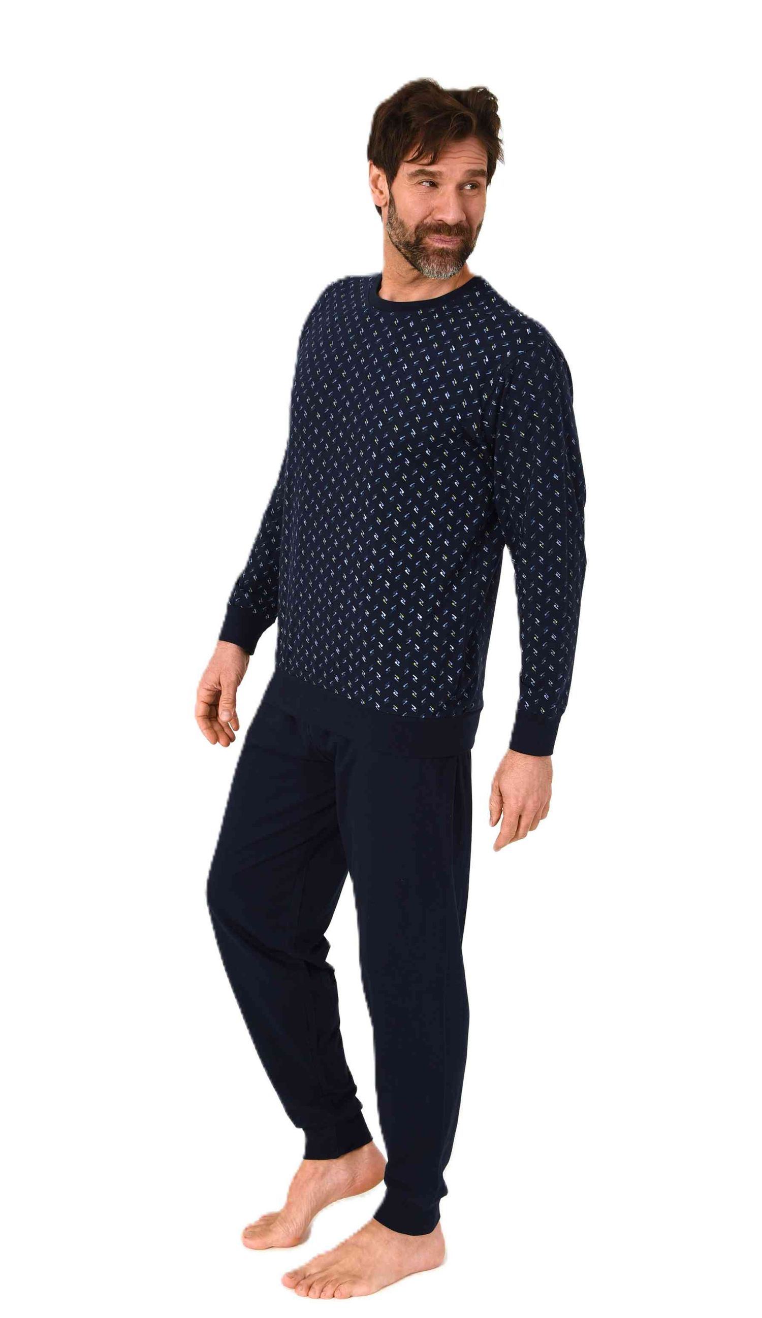 Normann Herren langarm Schlafanzug mit Bündchen Pyjama in edler Minimal Print Optik Normann Herren langarm Schlafanzug mit Bündchen Pyjama in edler Minimal Print Optik