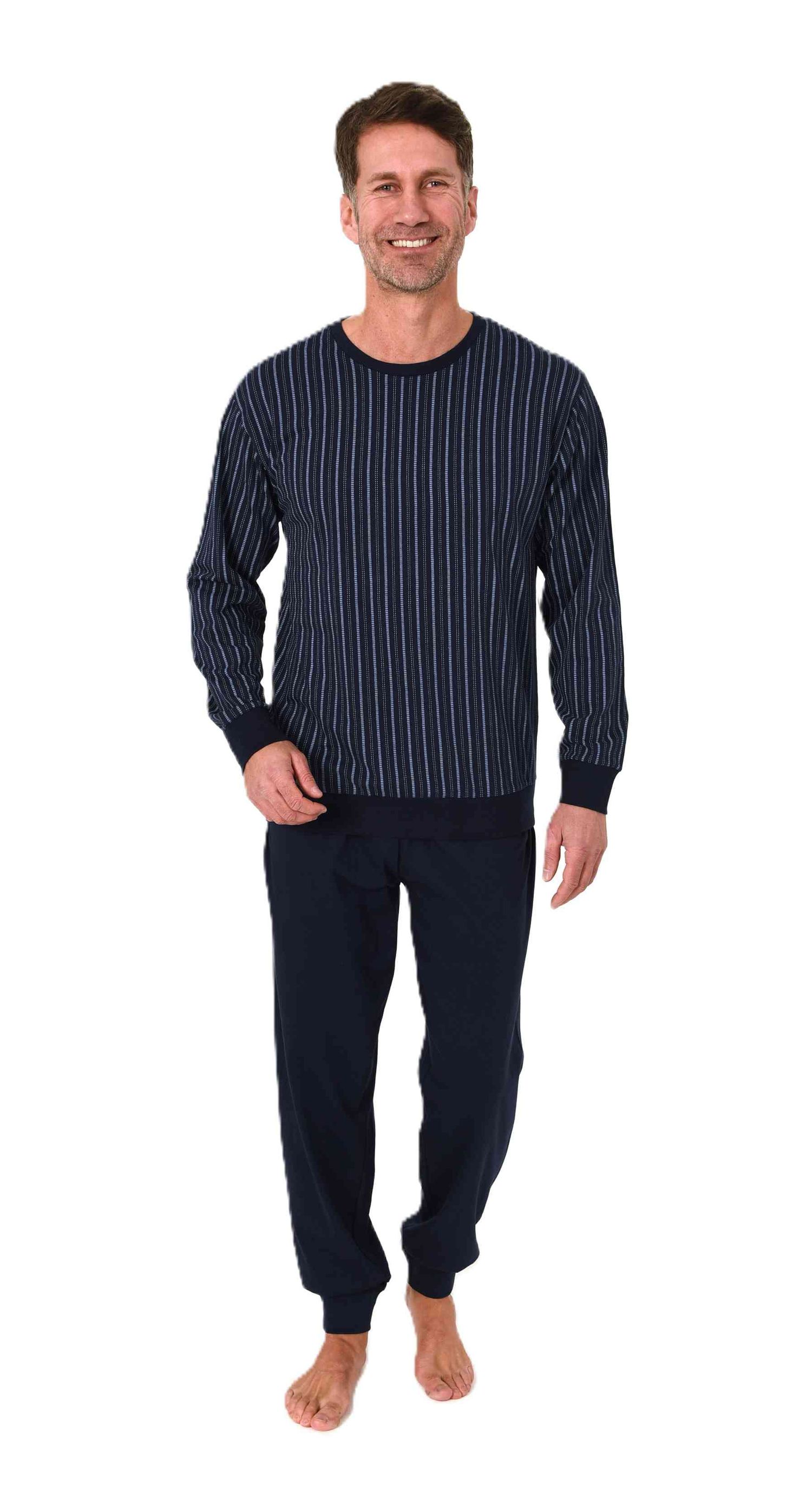 Normann Herren Schlafanzug langarm Pyjama mit Bündchen in zeitloser Minimal Print Optik Normann Herren Schlafanzug langarm Pyjama mit Bündchen in zeitloser Minimal Print Optik
